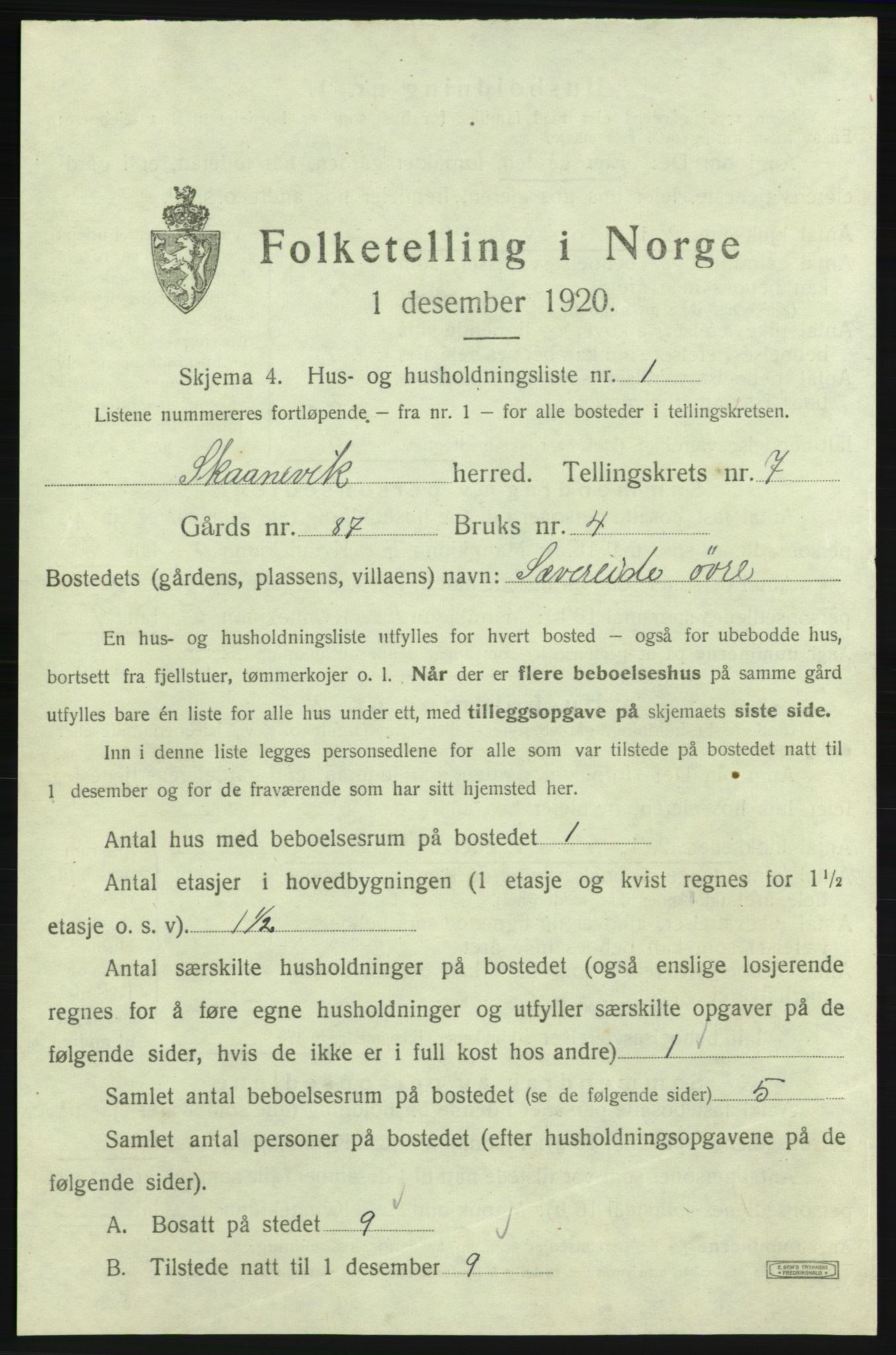 SAB, 1920 census for Skånevik, 1920, p. 907