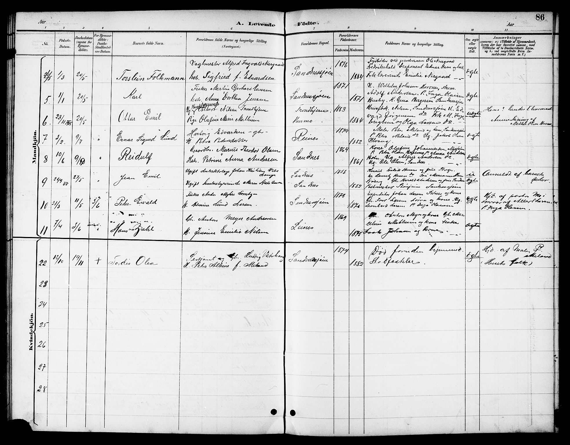 Ministerialprotokoller, klokkerbøker og fødselsregistre - Nordland, AV/SAT-A-1459/831/L0478: Parish register (copy) no. 831C05, 1892-1909, p. 86