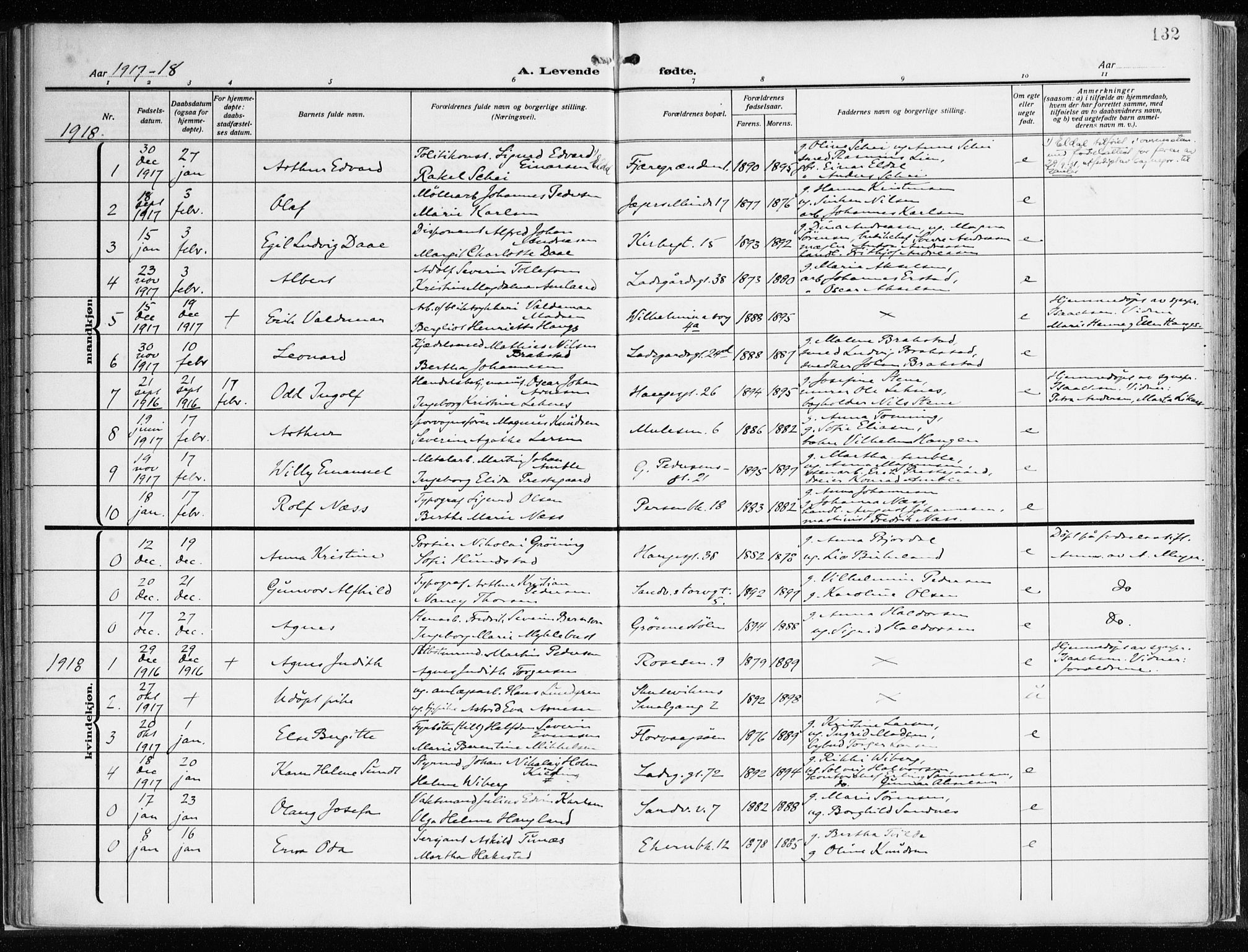 Sandviken Sokneprestembete, AV/SAB-A-77601/H/Ha/L0007: Parish register (official) no. B 4, 1912-1924, p. 132