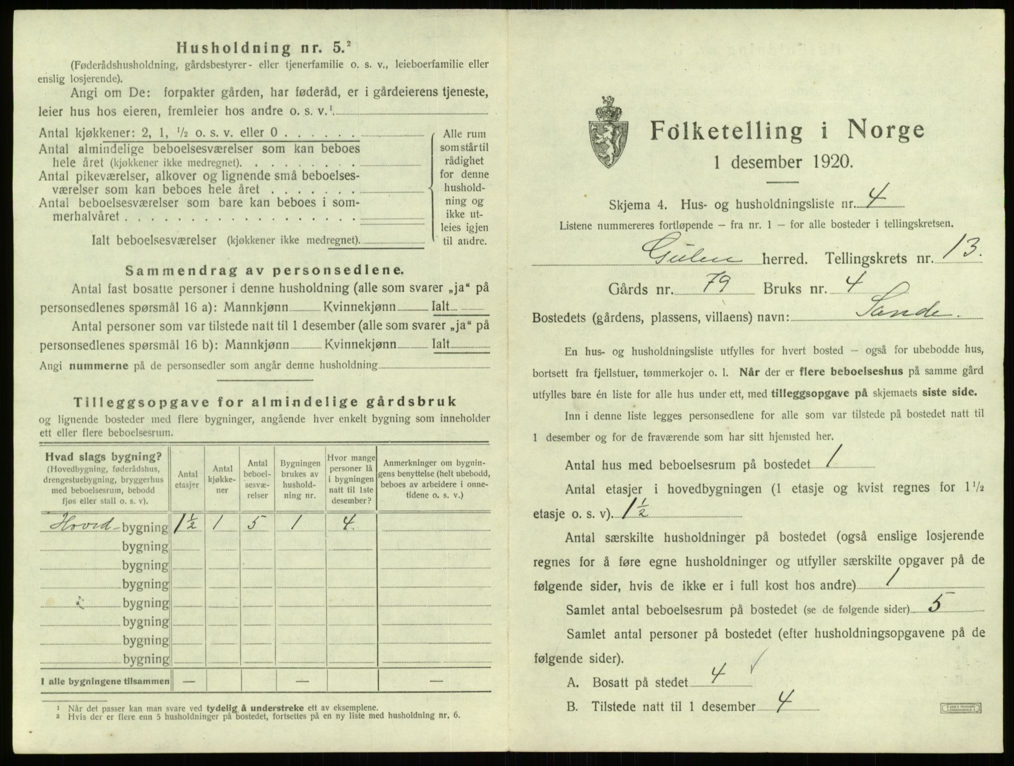 SAB, 1920 census for Gulen, 1920, p. 826