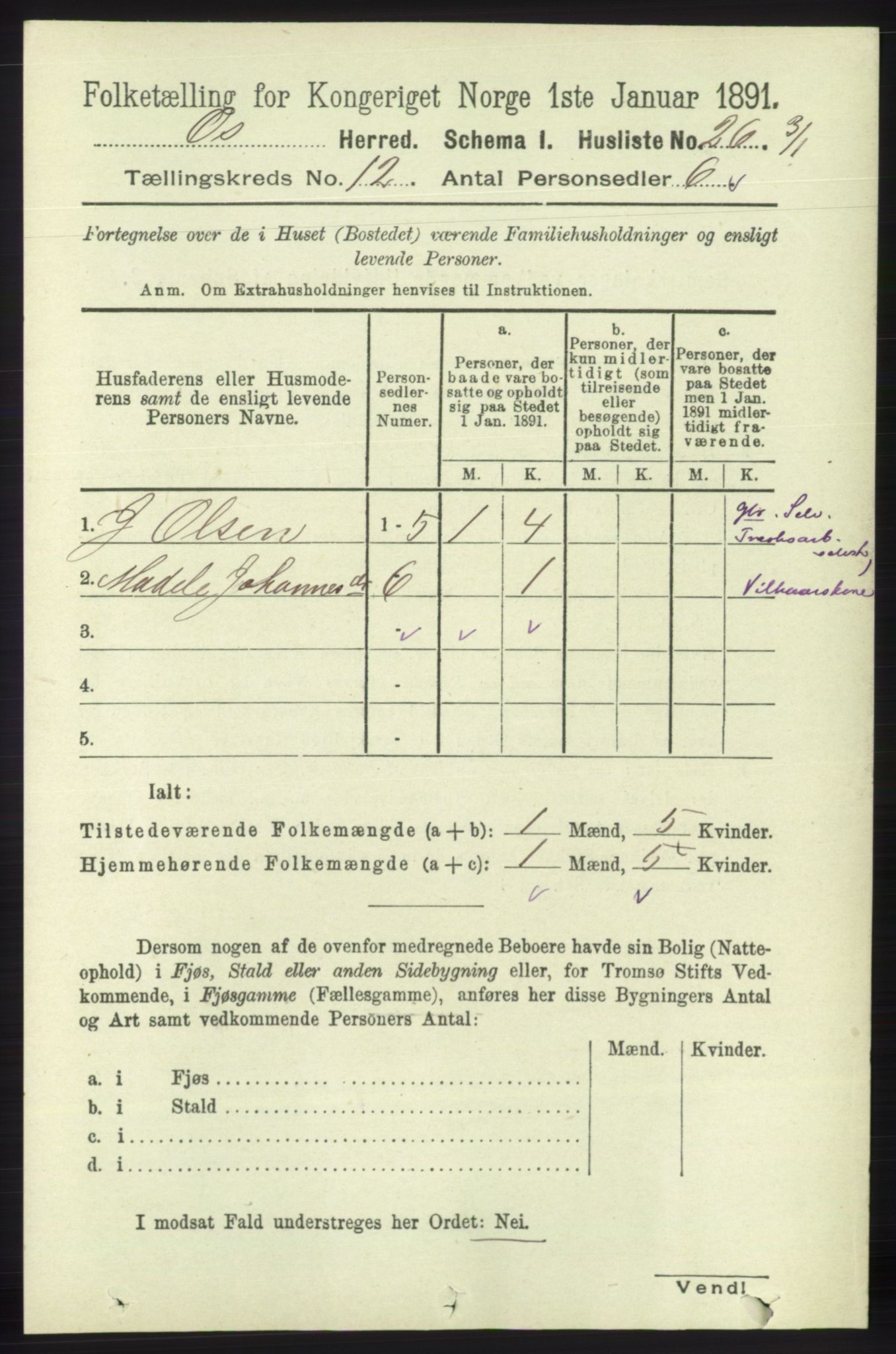 RA, 1891 census for 1243 Os, 1891, p. 2723