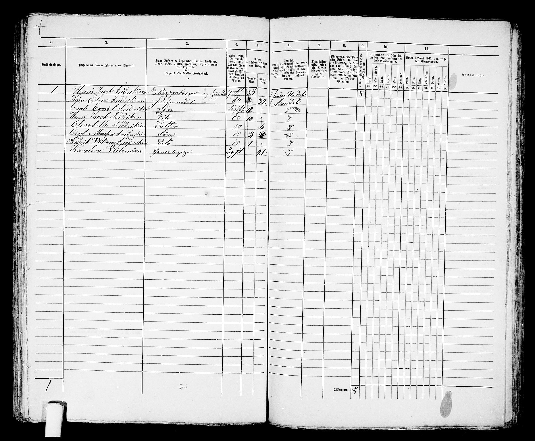 RA, 1865 census for Mandal/Mandal, 1865, p. 813