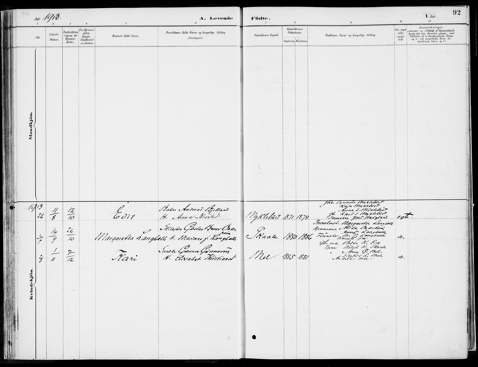 Kvinnherad sokneprestembete, SAB/A-76401/H/Haa: Parish register (official) no. B  1, 1887-1921, p. 92