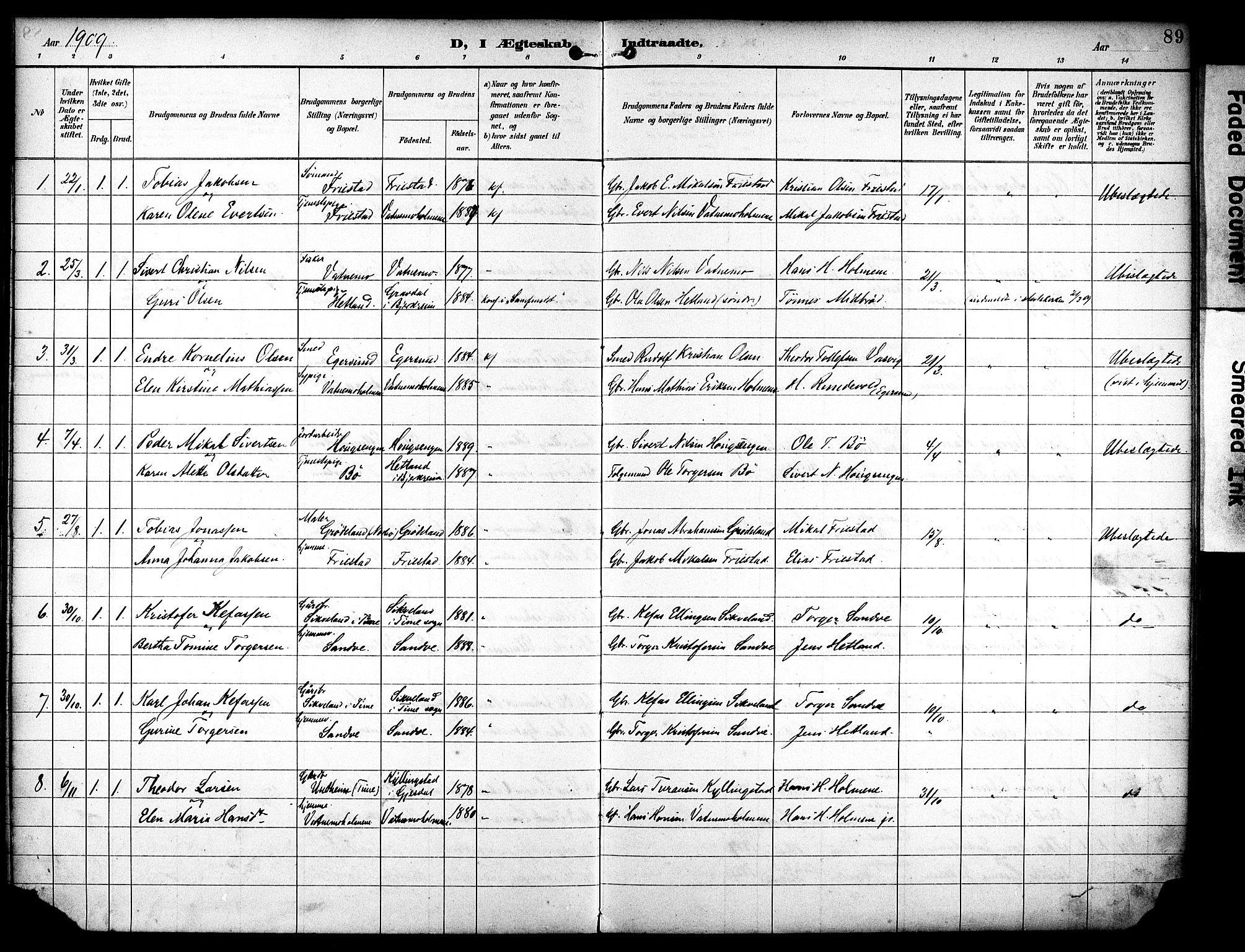 Eigersund sokneprestkontor, AV/SAST-A-101807/S08/L0020: Parish register (official) no. A 19, 1893-1910, p. 89