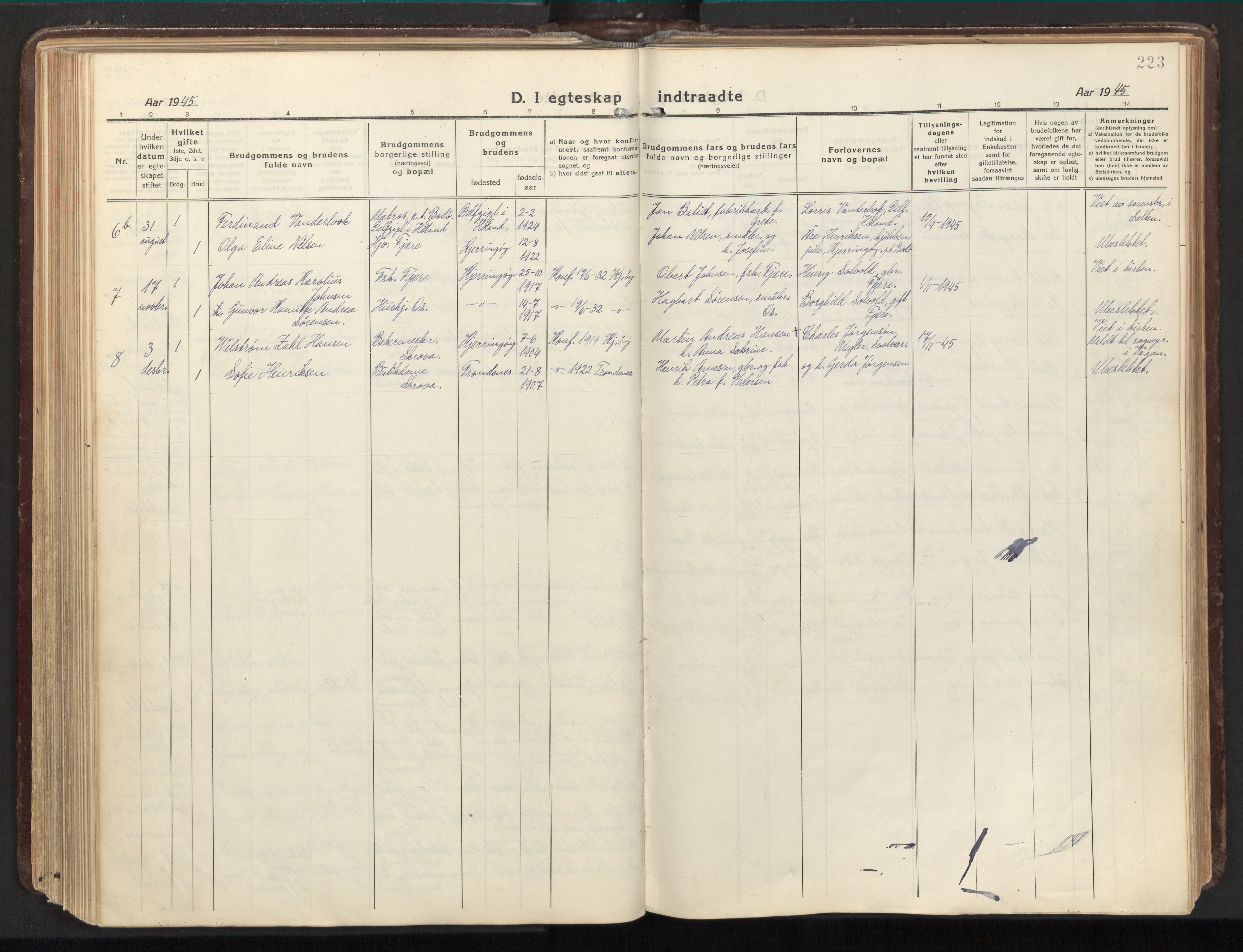 Ministerialprotokoller, klokkerbøker og fødselsregistre - Nordland, AV/SAT-A-1459/803/L0073: Parish register (official) no. 803A03, 1920-1955, p. 223