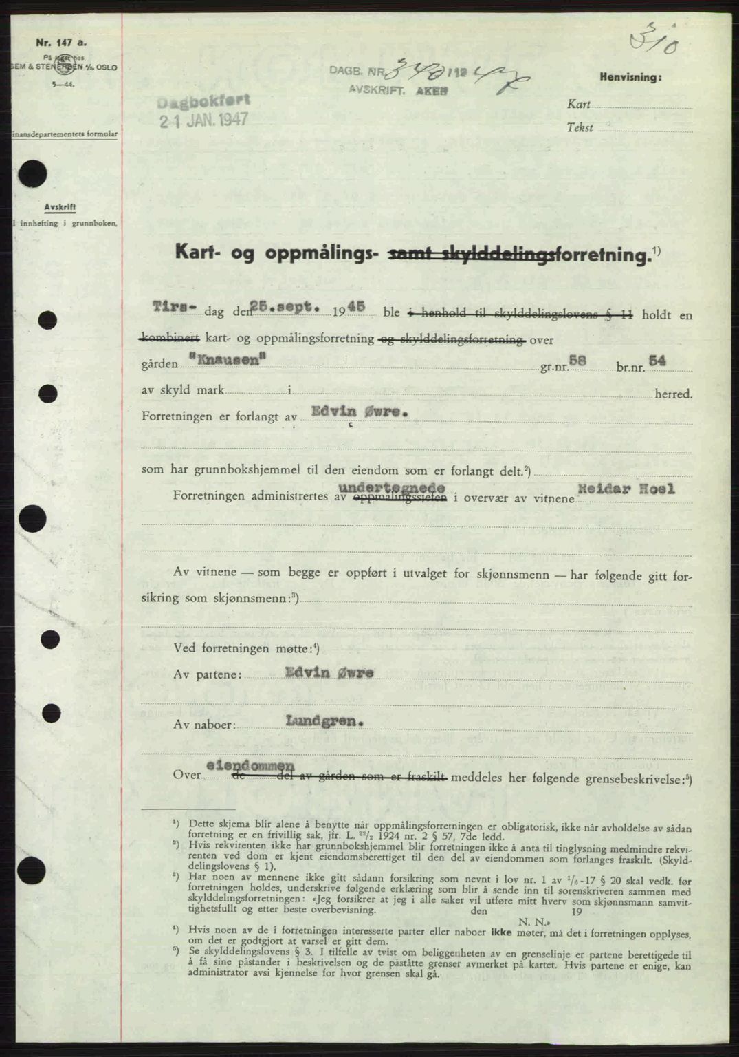 Aker herredsskriveri, AV/SAO-A-10896/G/Gb/Gbb/Gbbb/L0036: Mortgage book no. A82, 1946-1947, Diary no: : 340/1947