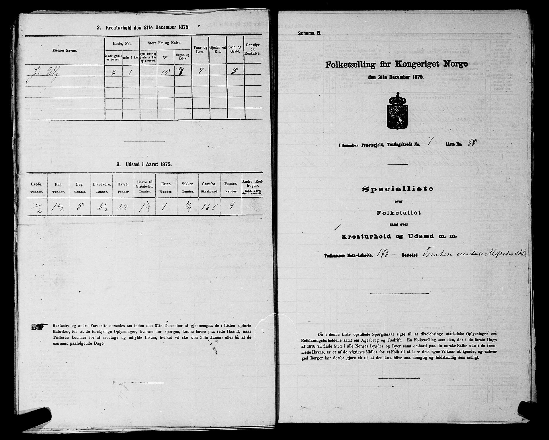 RA, 1875 census for 0235P Ullensaker, 1875, p. 1055