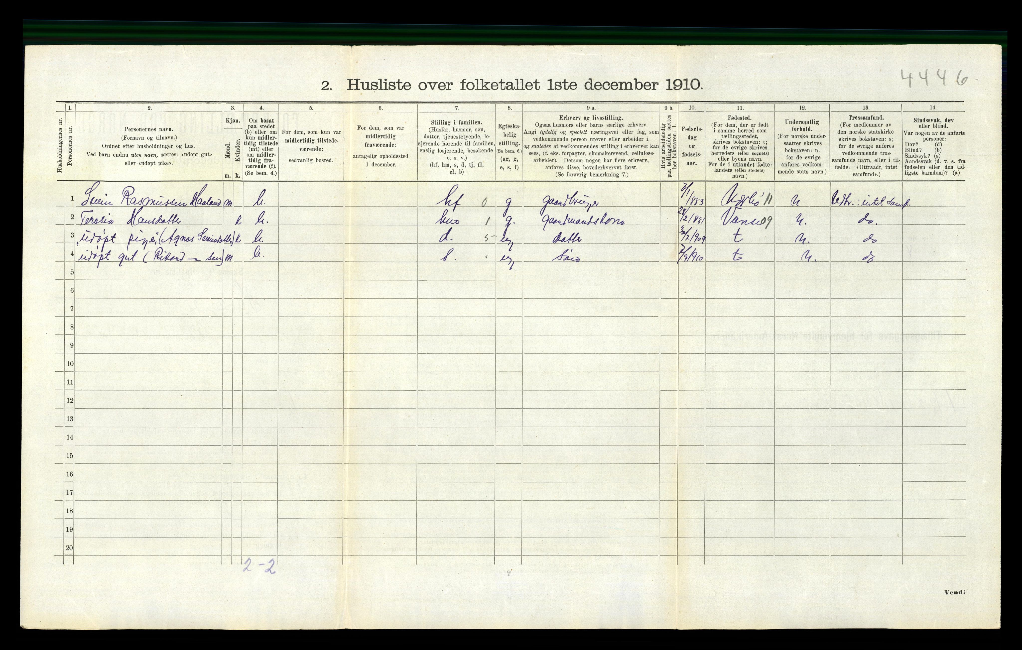 RA, 1910 census for Håland, 1910, p. 1062