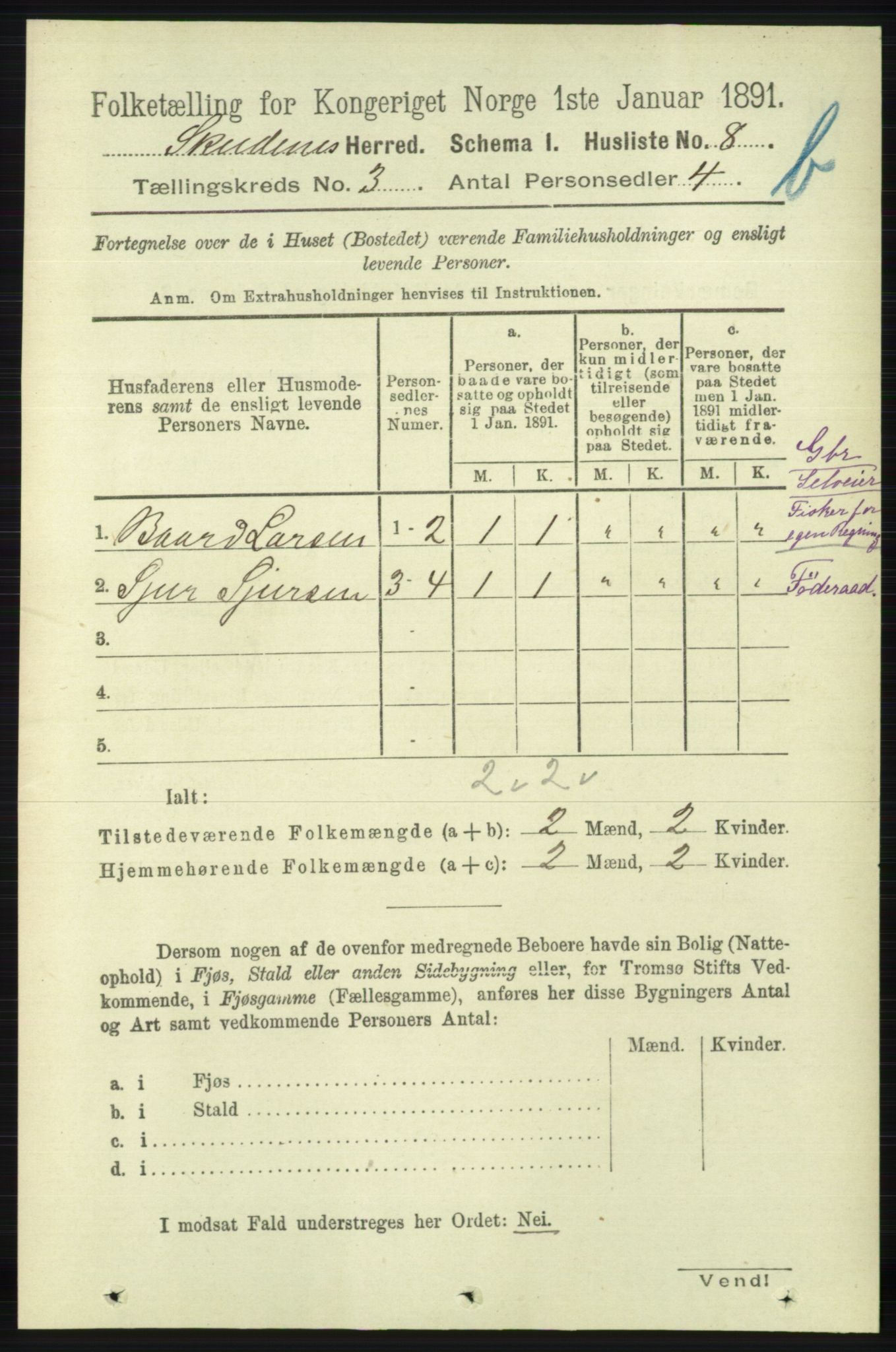 RA, 1891 census for 1150 Skudenes, 1891, p. 3918