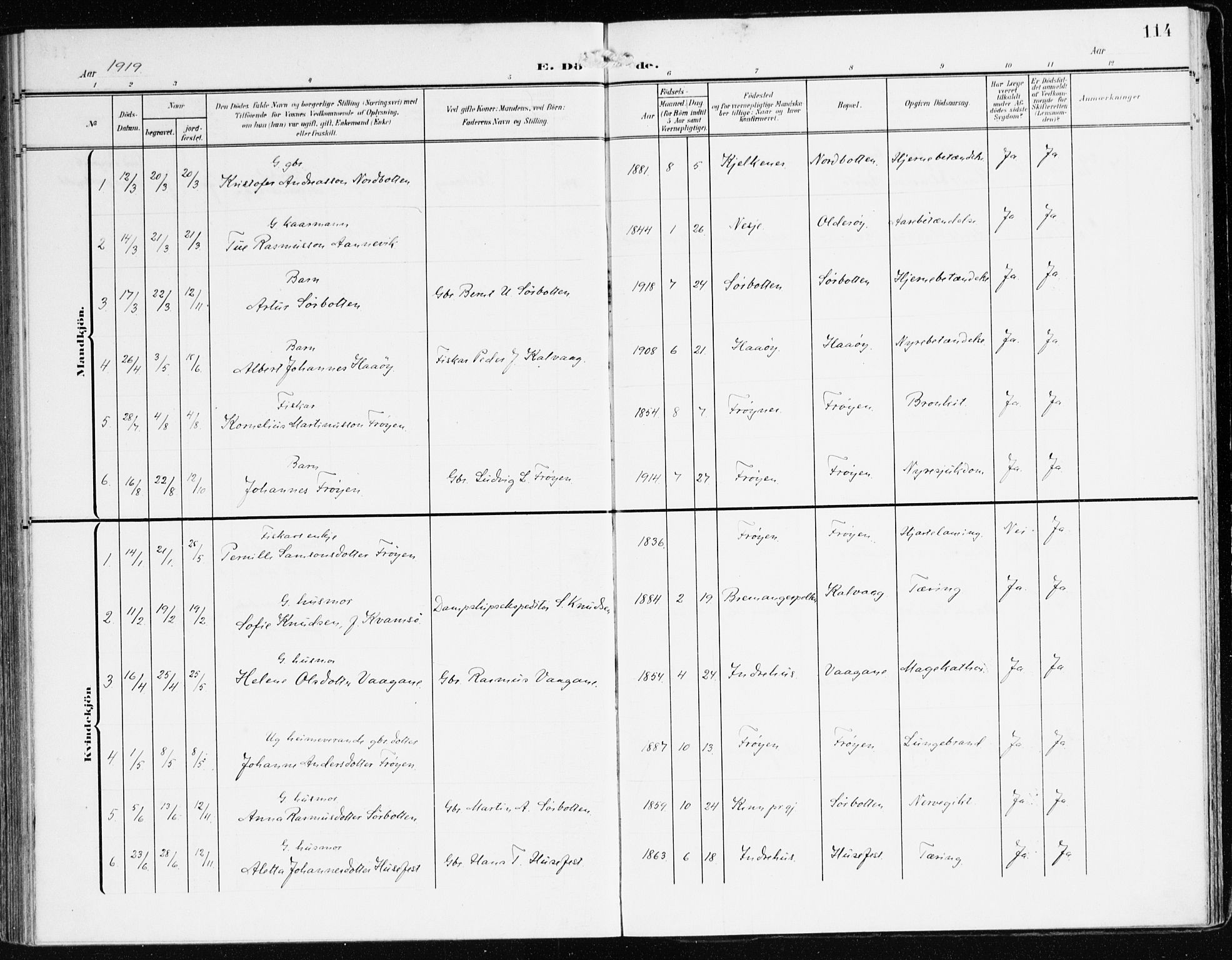 Bremanger sokneprestembete, SAB/A-82201/H/Haa/Haab/L0003: Parish register (official) no. B 3, 1908-1925, p. 114
