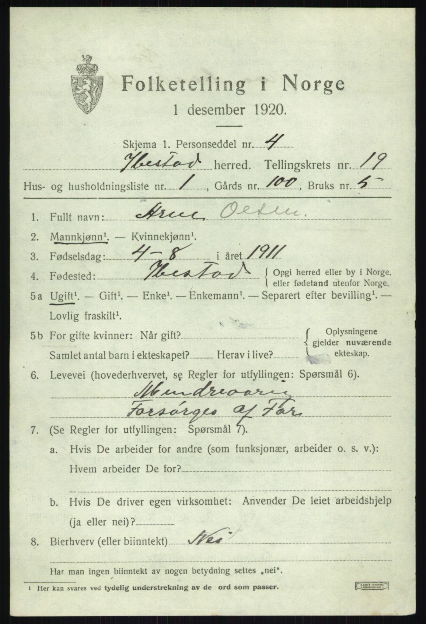 SATØ, 1920 census for Ibestad, 1920, p. 10668