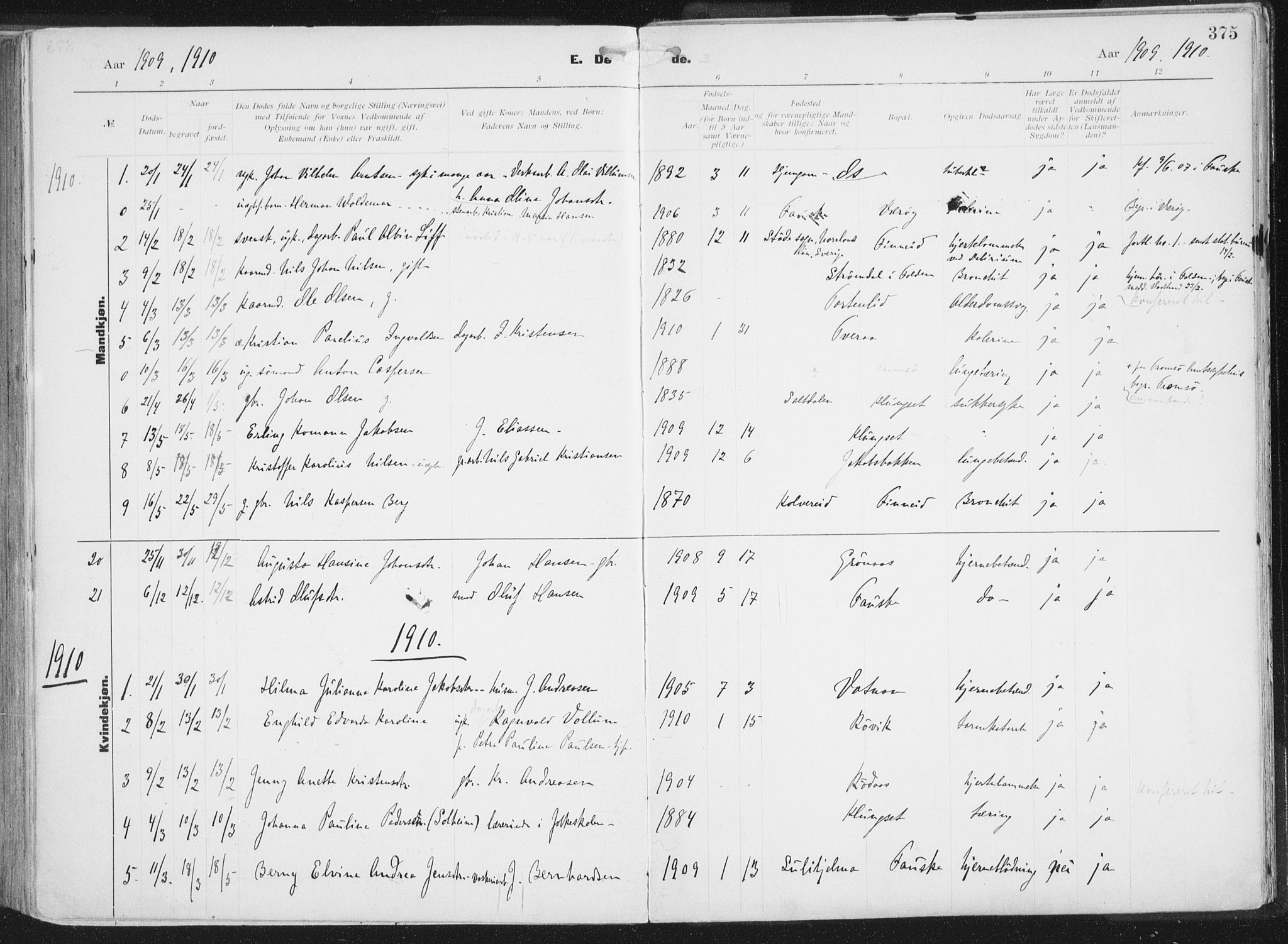 Ministerialprotokoller, klokkerbøker og fødselsregistre - Nordland, SAT/A-1459/849/L0696: Parish register (official) no. 849A08, 1898-1910, p. 375