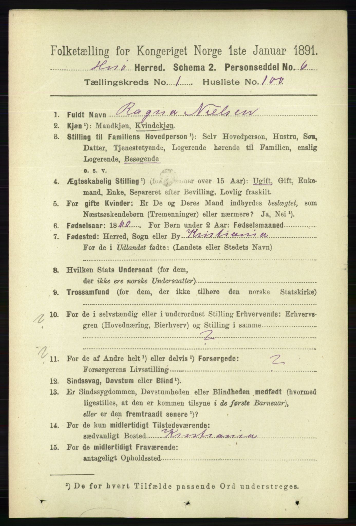 RA, 1891 census for 0922 Hisøy, 1891, p. 711