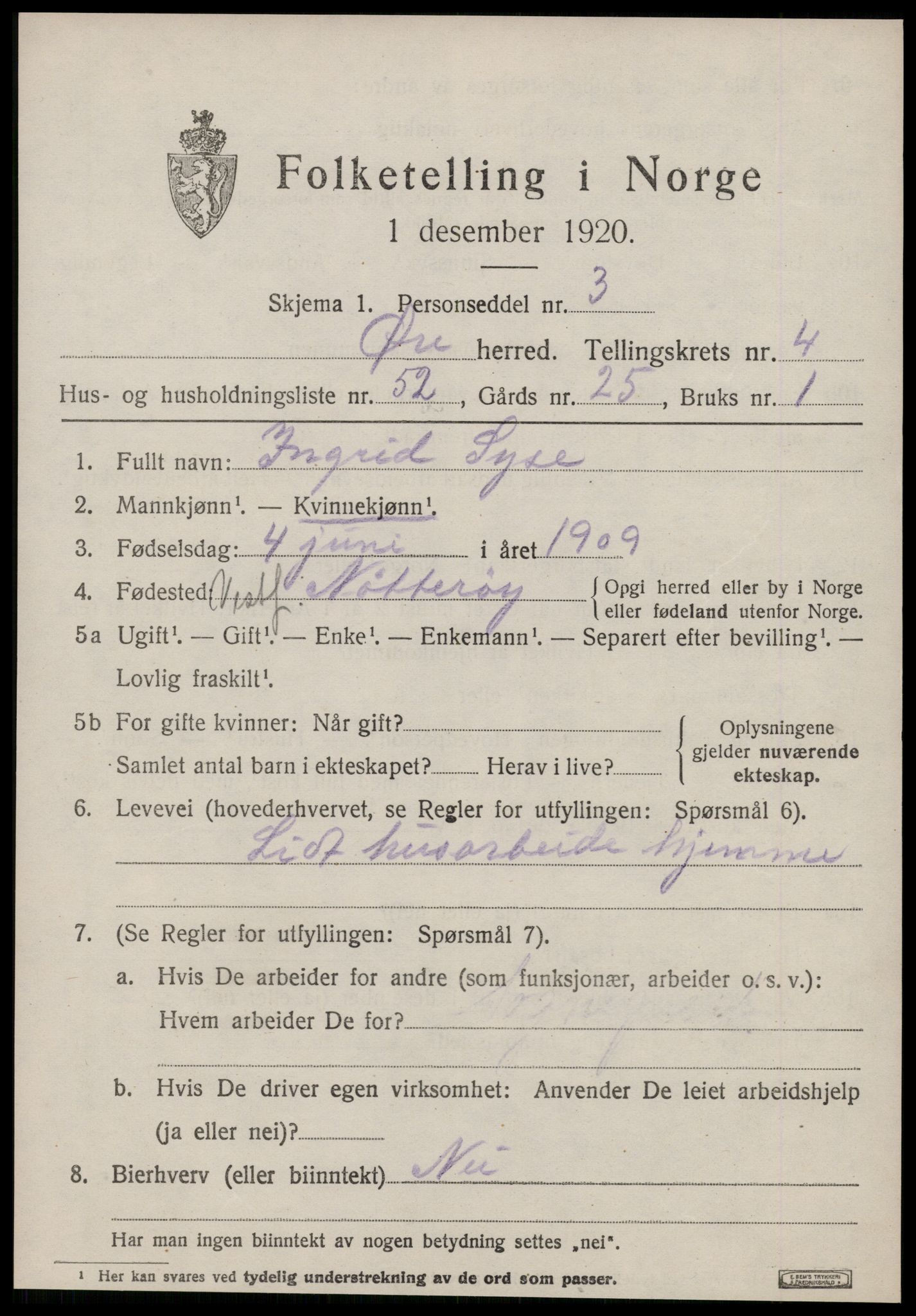 SAT, 1920 census for Øre, 1920, p. 2629