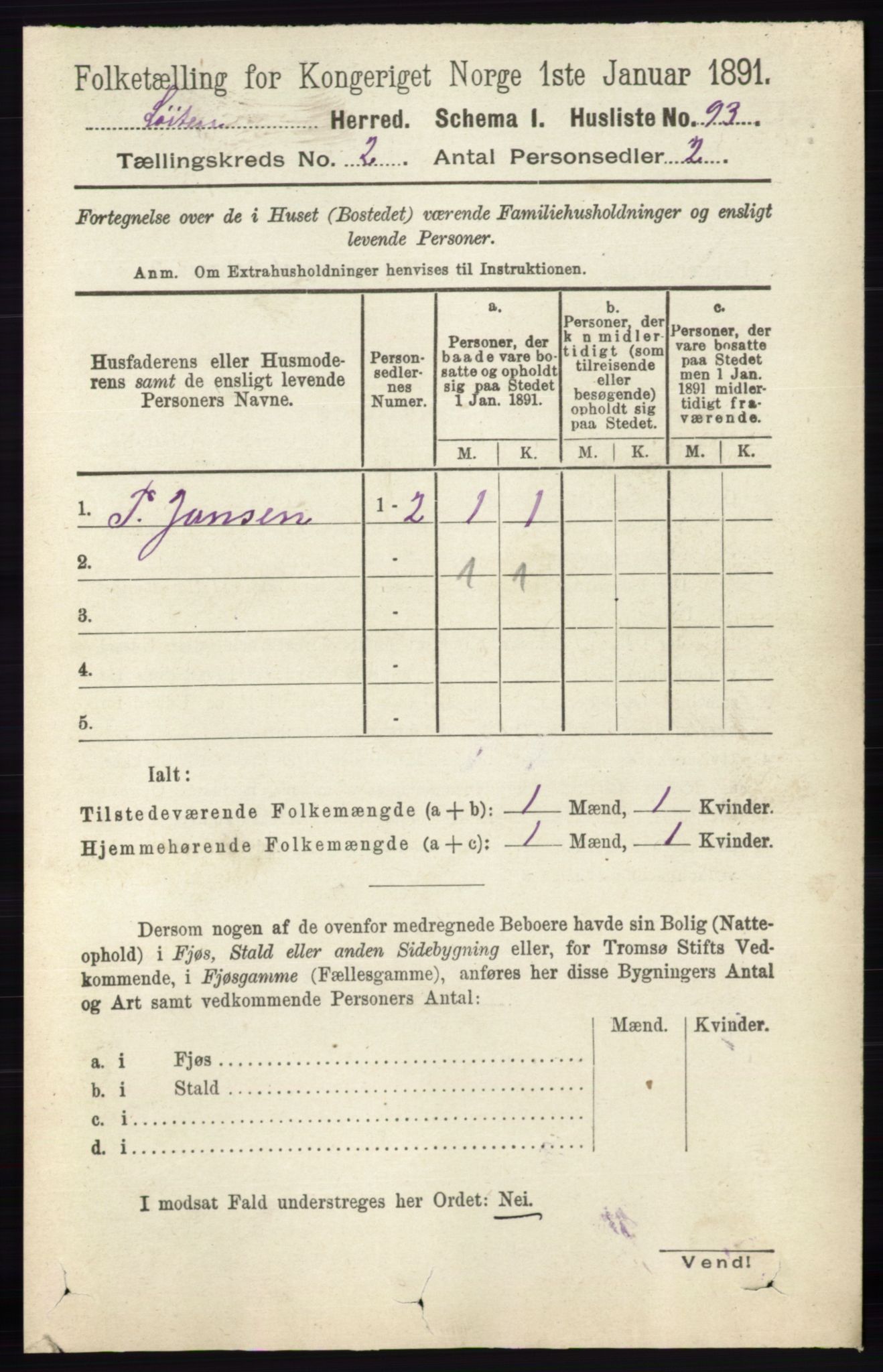 RA, 1891 census for 0415 Løten, 1891, p. 1465