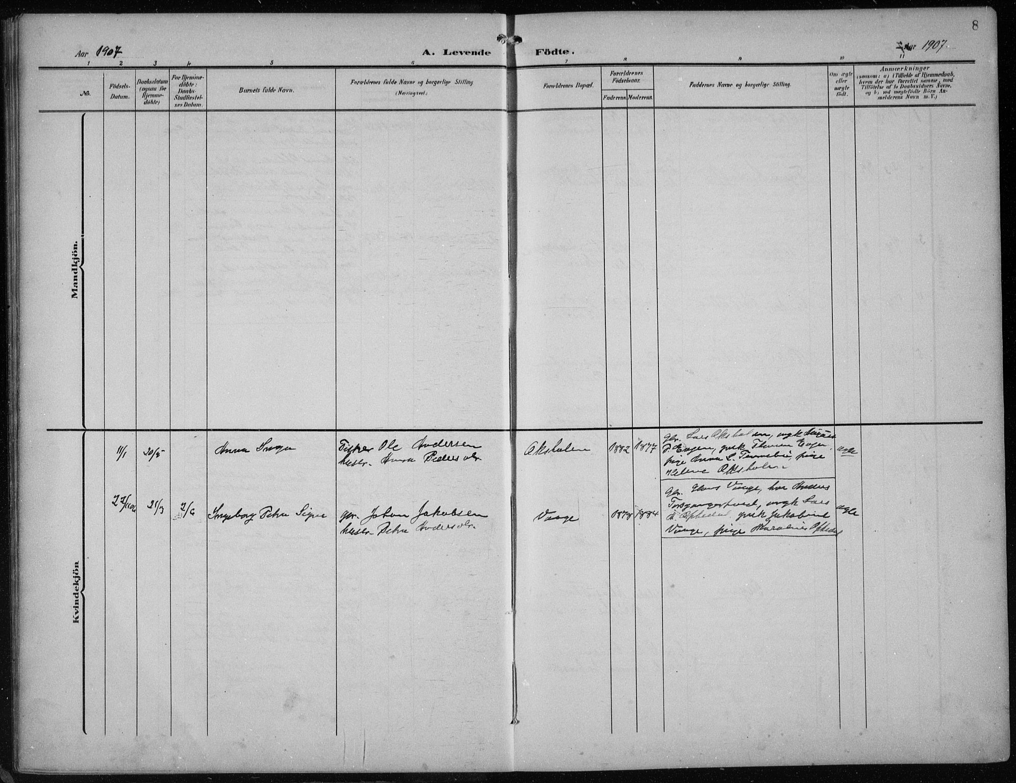 Vågsøy sokneprestembete, AV/SAB-A-81601/H/Hab: Parish register (copy) no. B 1, 1906-1934, p. 8