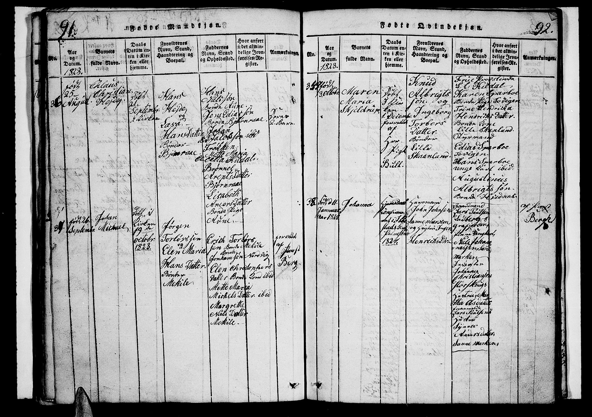 Trondenes sokneprestkontor, SATØ/S-1319/H/Hb/L0003klokker: Parish register (copy) no. 3, 1820-1834, p. 91-92