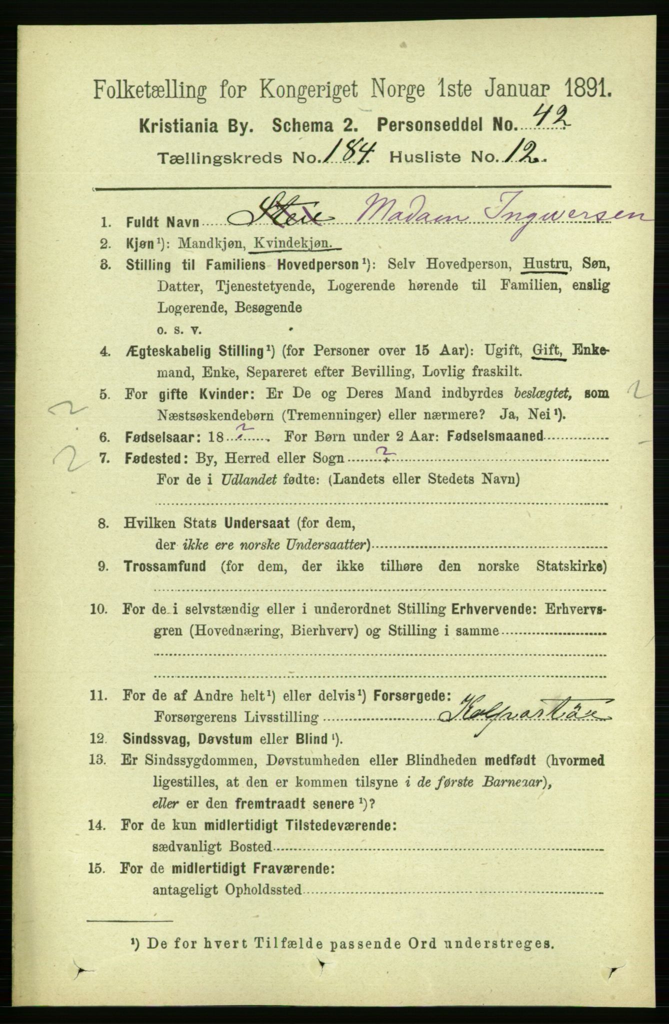 RA, 1891 census for 0301 Kristiania, 1891, p. 110527