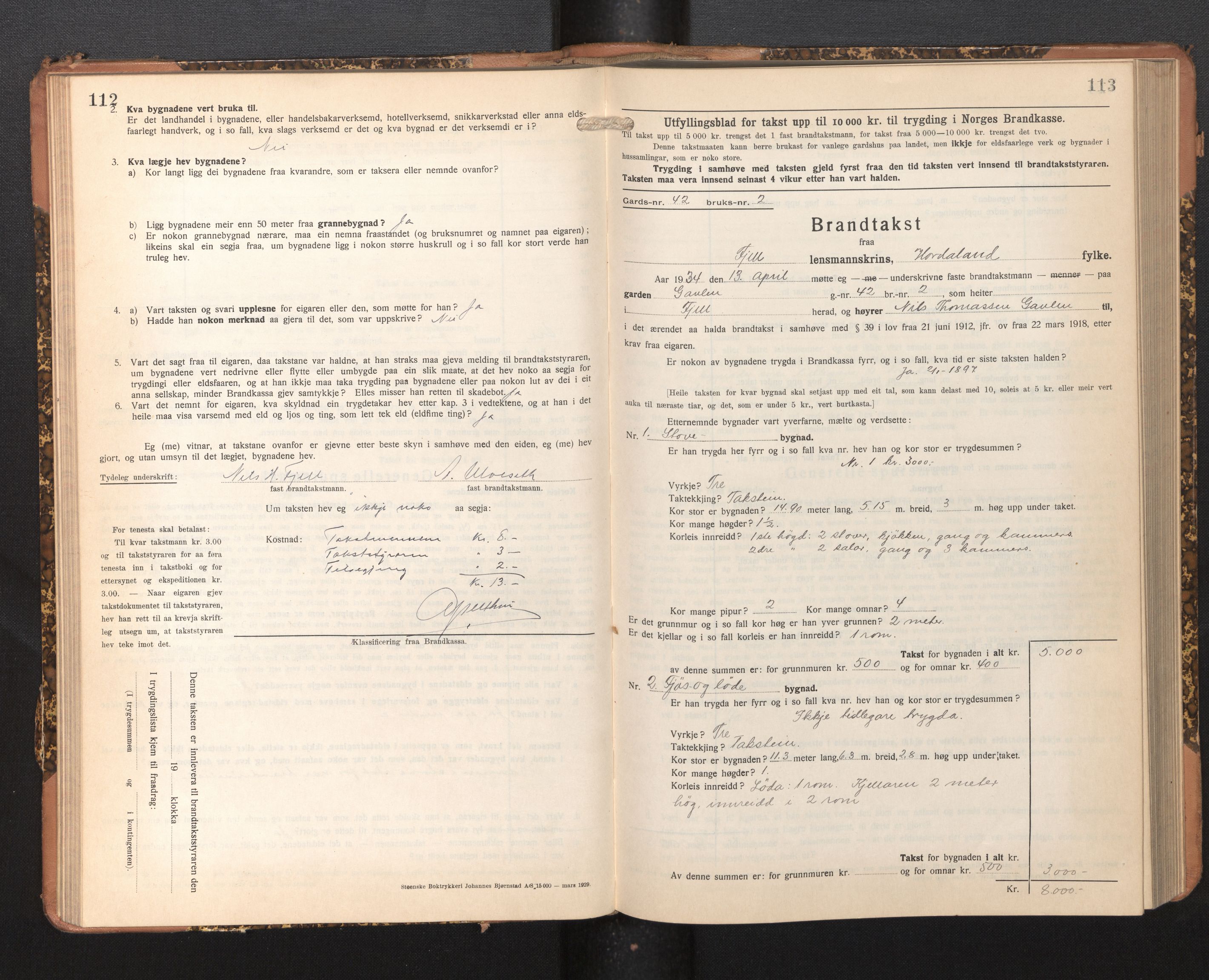 Lensmannen i Fjell, AV/SAB-A-32301/0012/L0006: Branntakstprotokoll, skjematakst, 1931-1945, p. 112-113