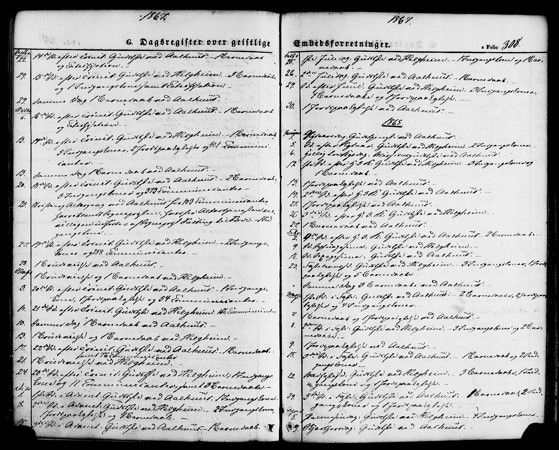 Jølster sokneprestembete, SAB/A-80701/H/Haa/Haaa/L0011: Parish register (official) no. A 11, 1866-1881, p. 308