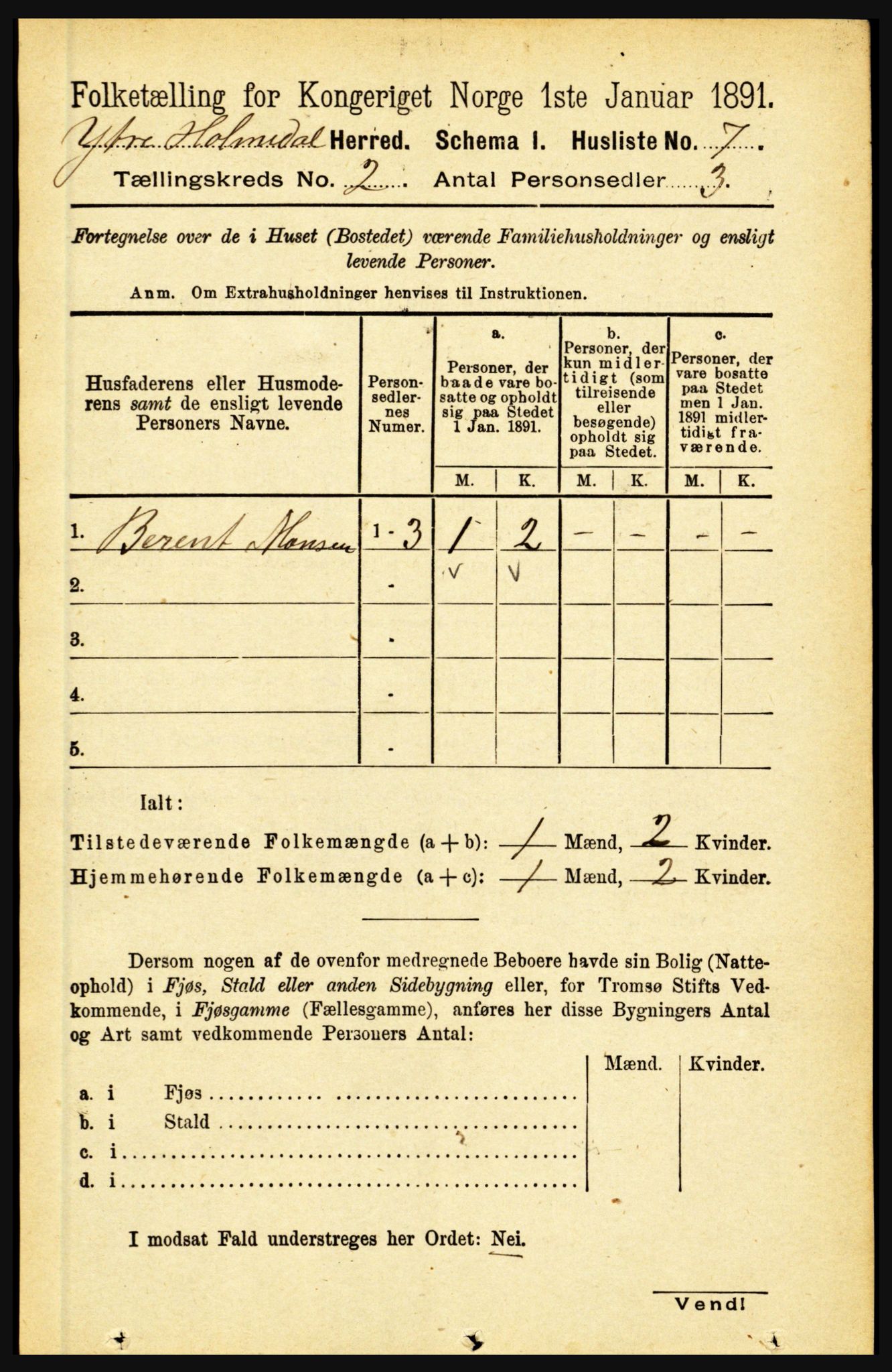 RA, 1891 census for 1429 Ytre Holmedal, 1891, p. 257