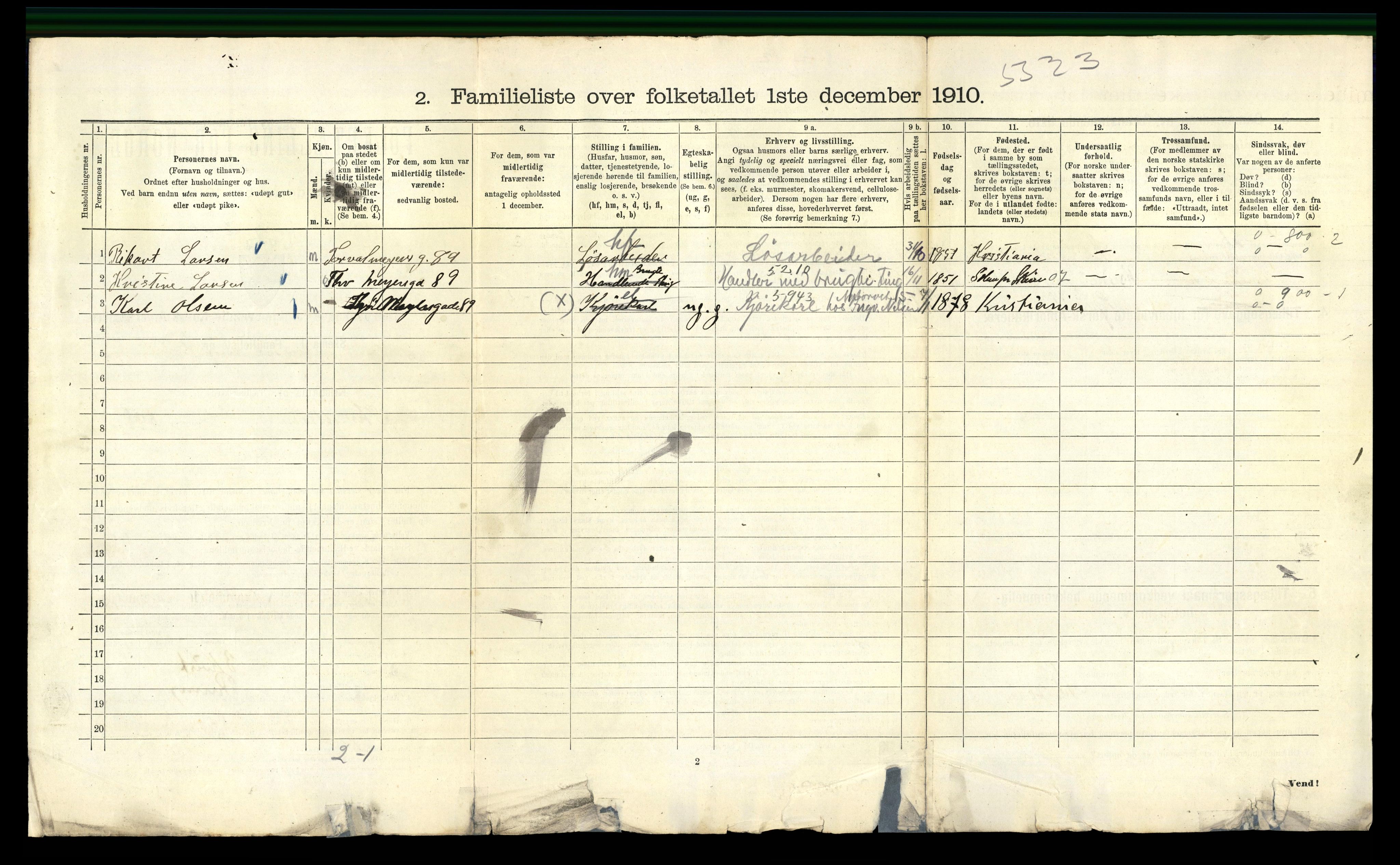 RA, 1910 census for Kristiania, 1910, p. 107004