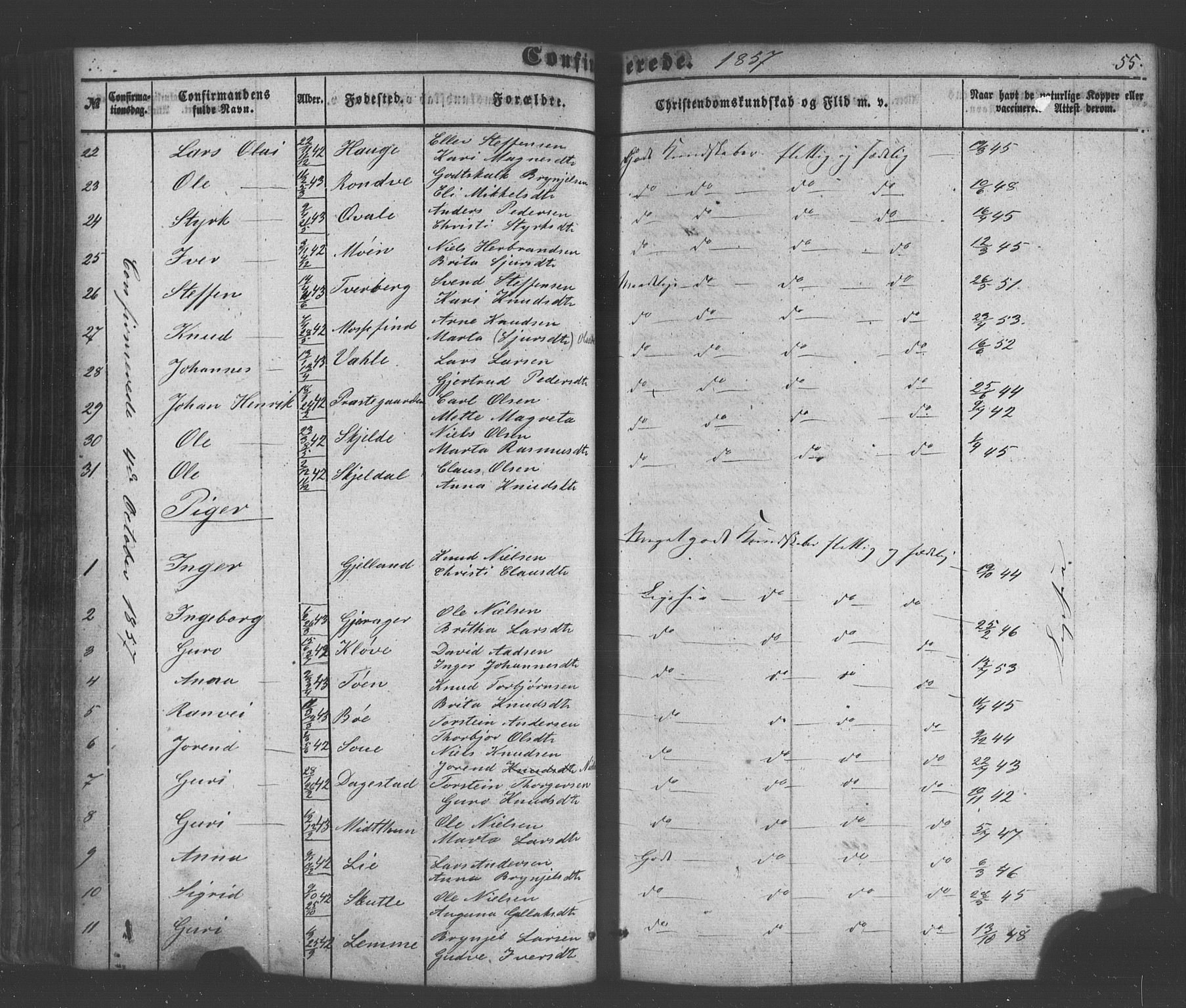 Voss sokneprestembete, SAB/A-79001/H/Haa: Parish register (official) no. A 18, 1848-1876, p. 55