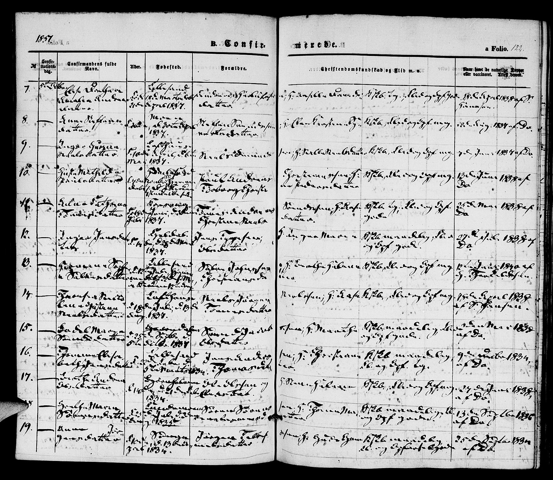 Vestre Moland sokneprestkontor, AV/SAK-1111-0046/F/Fa/Fab/L0006: Parish register (official) no. A 6, 1850-1858, p. 122