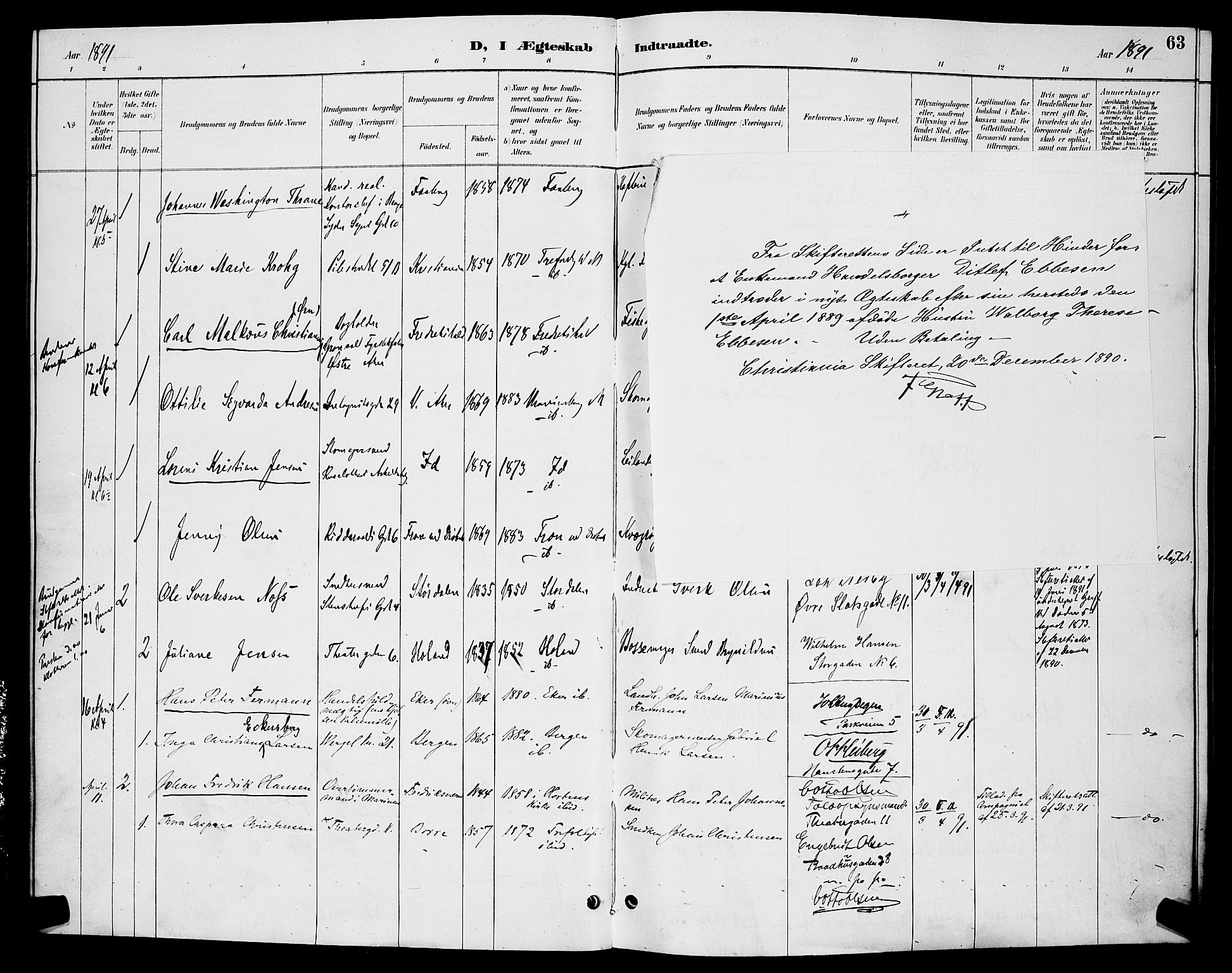 Trefoldighet prestekontor Kirkebøker, SAO/A-10882/H/Ha/L0004: Banns register no. 4, 1888-1894, p. 63