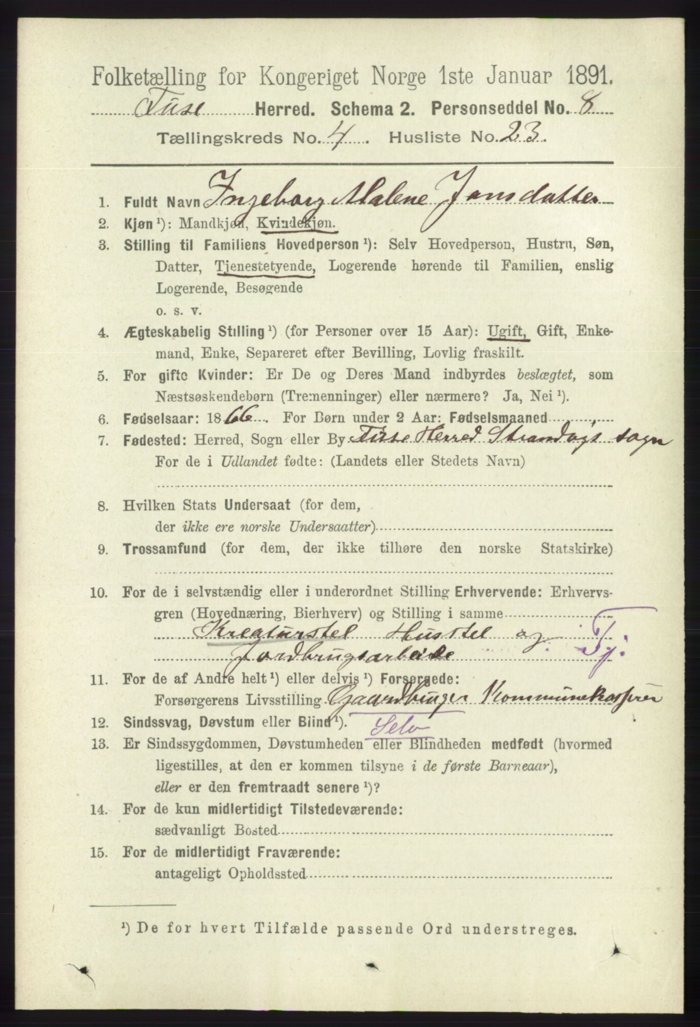 RA, 1891 census for 1241 Fusa, 1891, p. 847