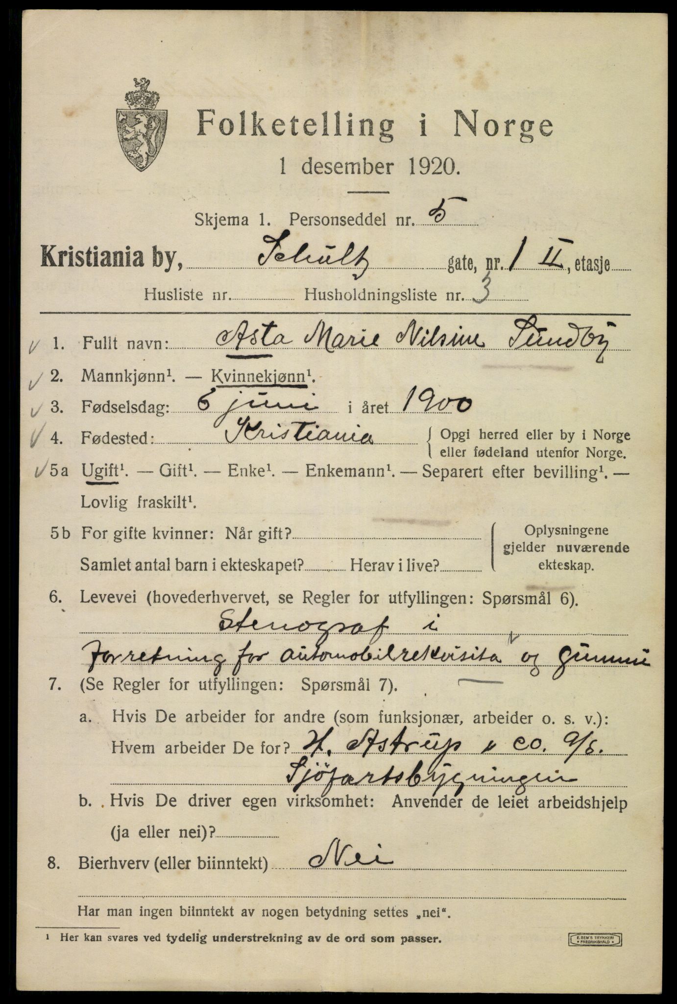 SAO, 1920 census for Kristiania, 1920, p. 491039