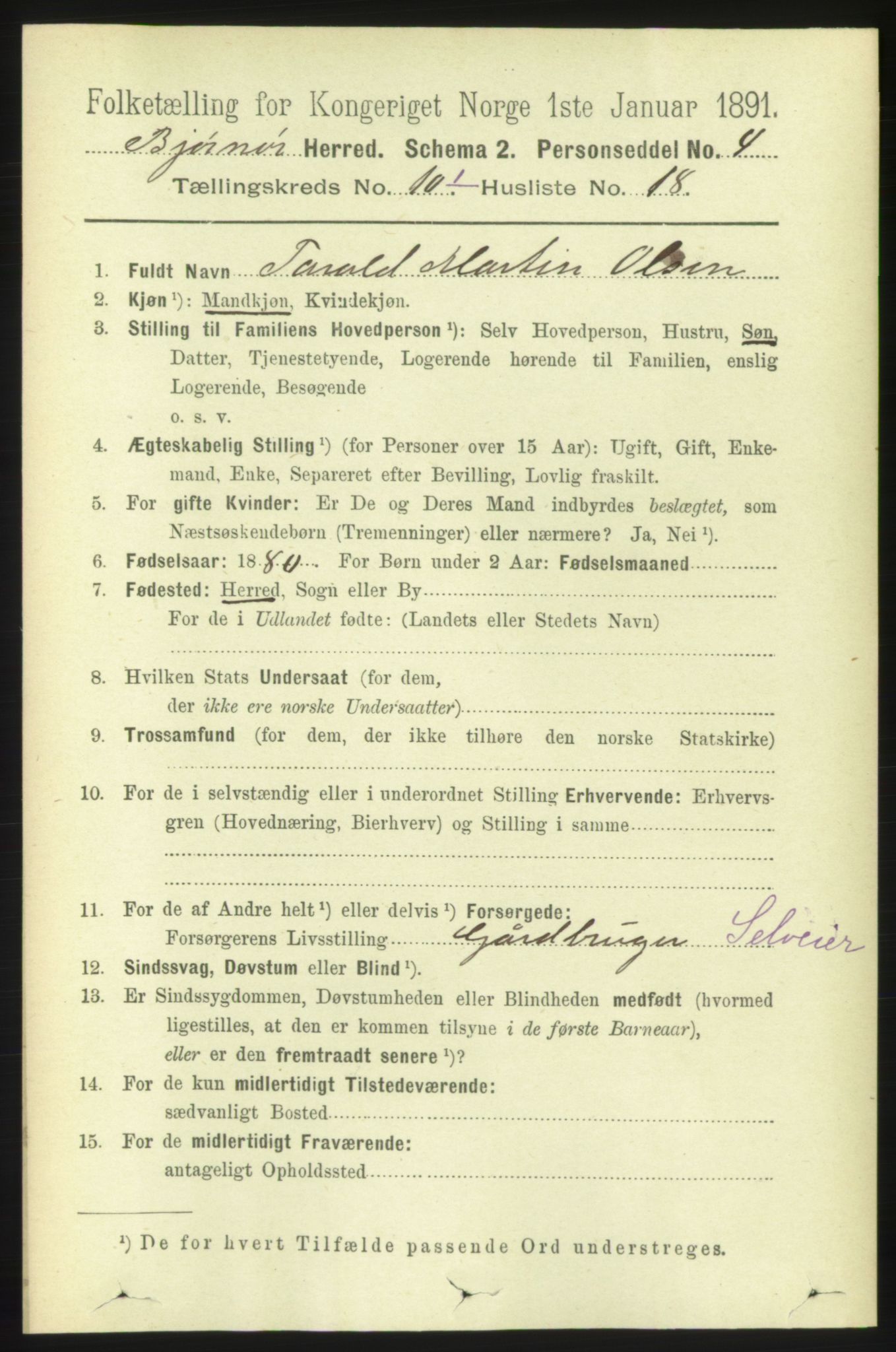 RA, 1891 census for 1632 Bjørnør, 1891, p. 4247