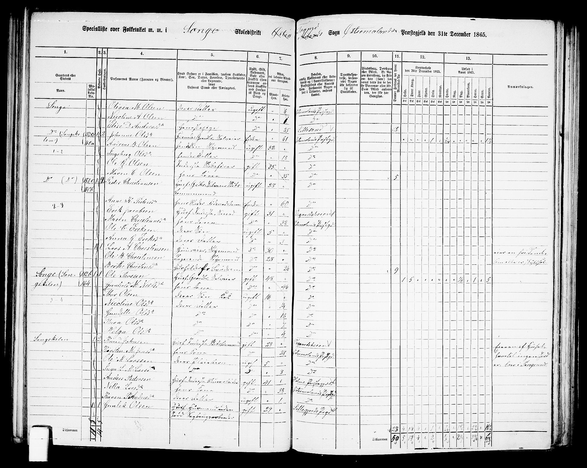 RA, 1865 census for Austre Moland, 1865, p. 153