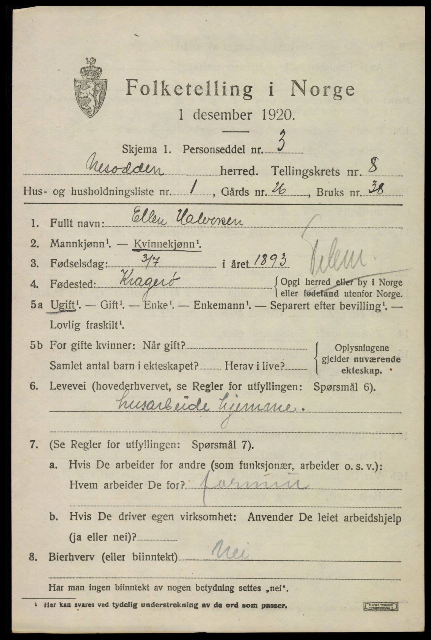 SAO, 1920 census for Nesodden, 1920, p. 6269