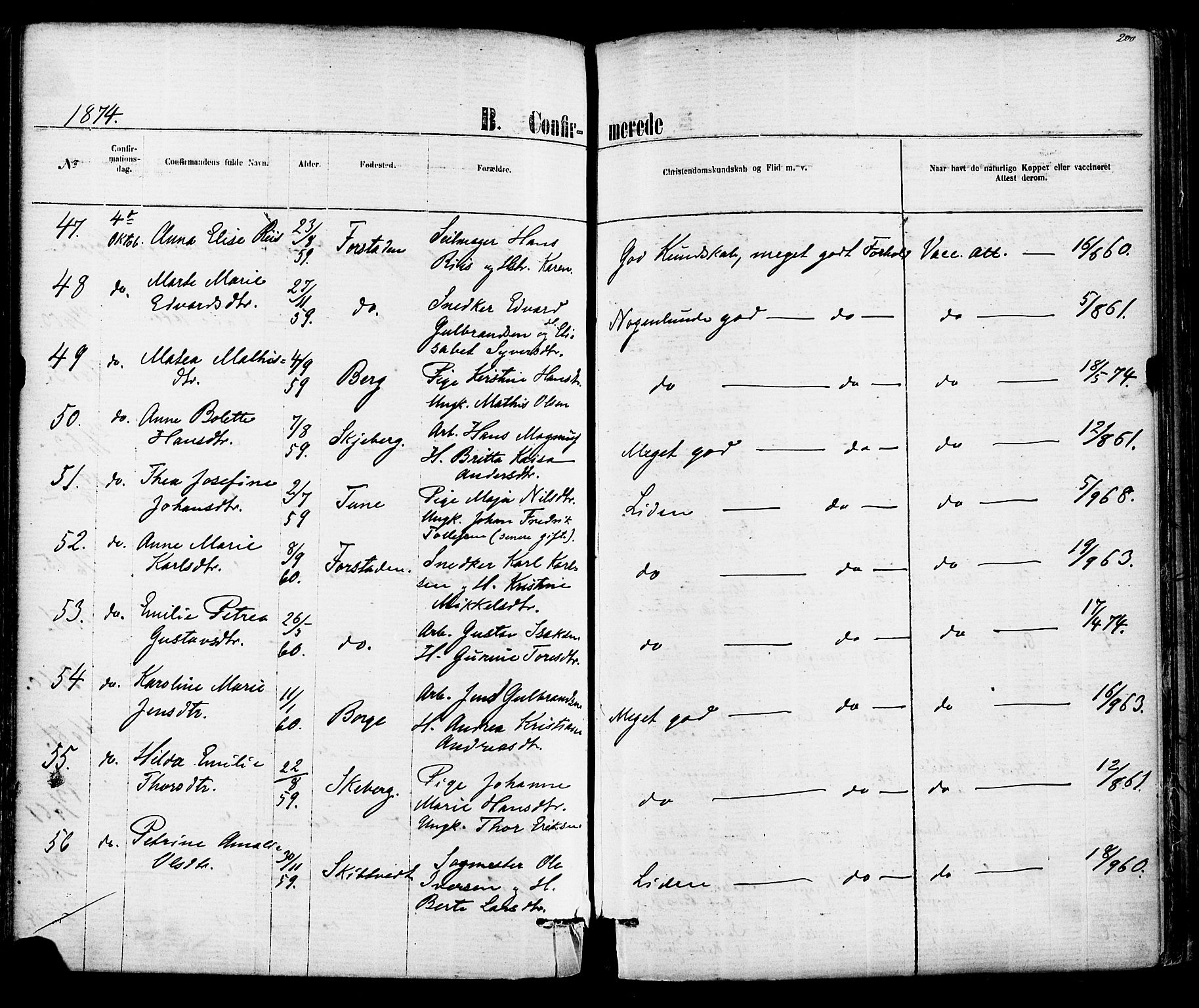 Fredrikstad domkirkes prestekontor Kirkebøker, SAO/A-10906/F/Fa/L0001: Parish register (official) no. 1, 1871-1878, p. 200