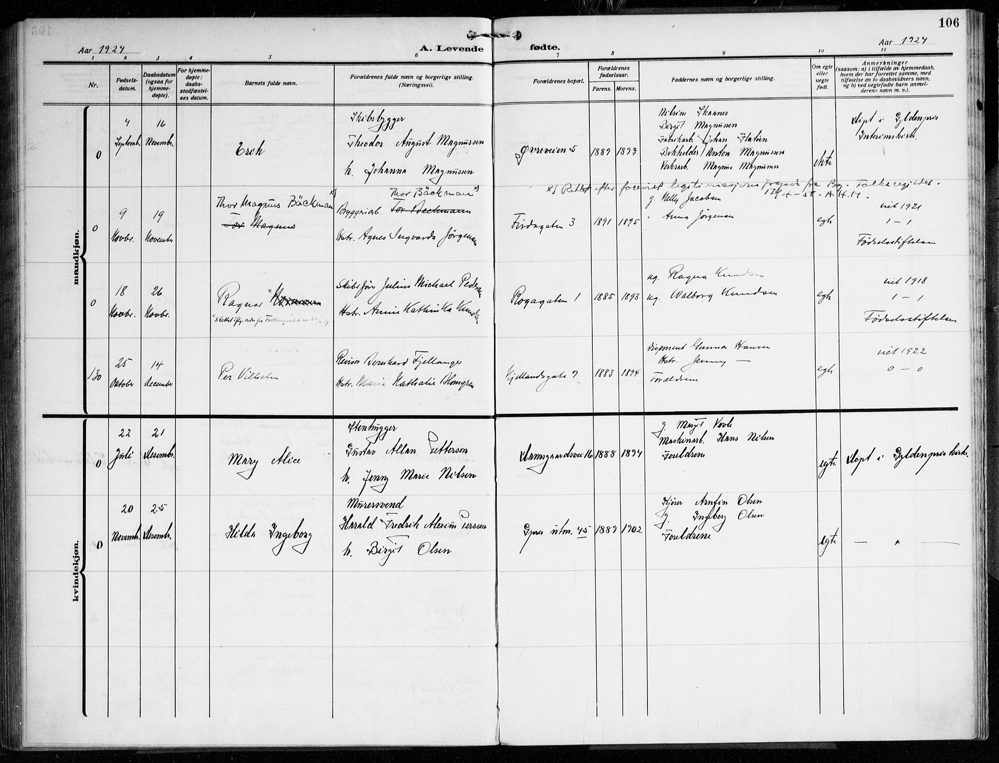 Årstad Sokneprestembete, AV/SAB-A-79301/H/Haa/L0005: Parish register (official) no. A 5, 1923-1925, p. 106