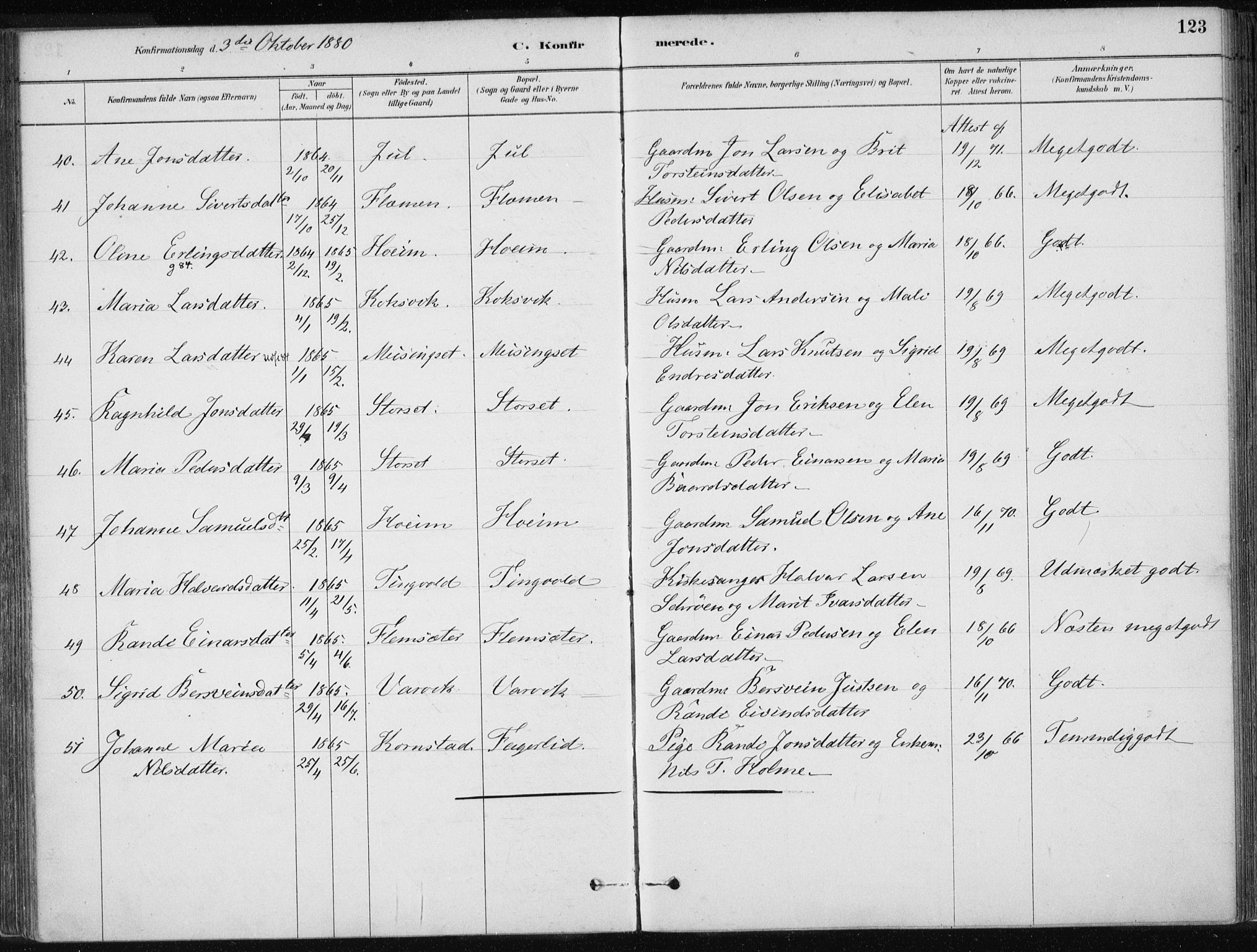 Ministerialprotokoller, klokkerbøker og fødselsregistre - Møre og Romsdal, AV/SAT-A-1454/586/L0987: Parish register (official) no. 586A13, 1879-1892, p. 123