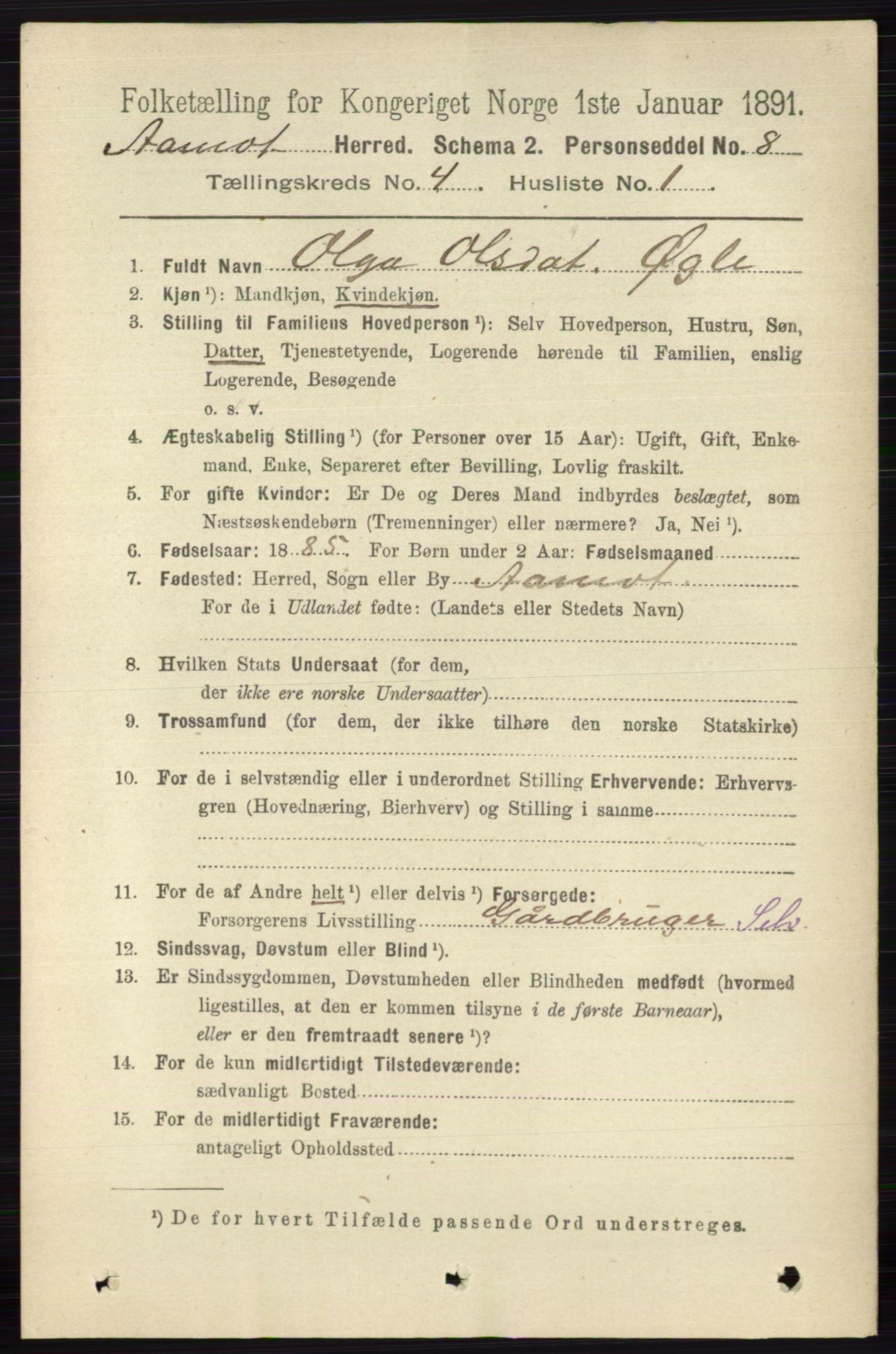 RA, 1891 census for 0429 Åmot, 1891, p. 2129