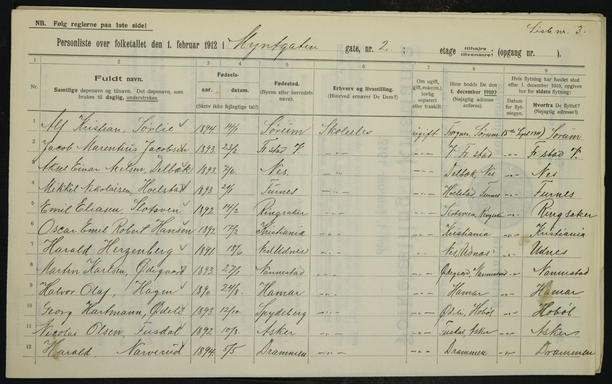 OBA, Municipal Census 1912 for Kristiania, 1912, p. 68868