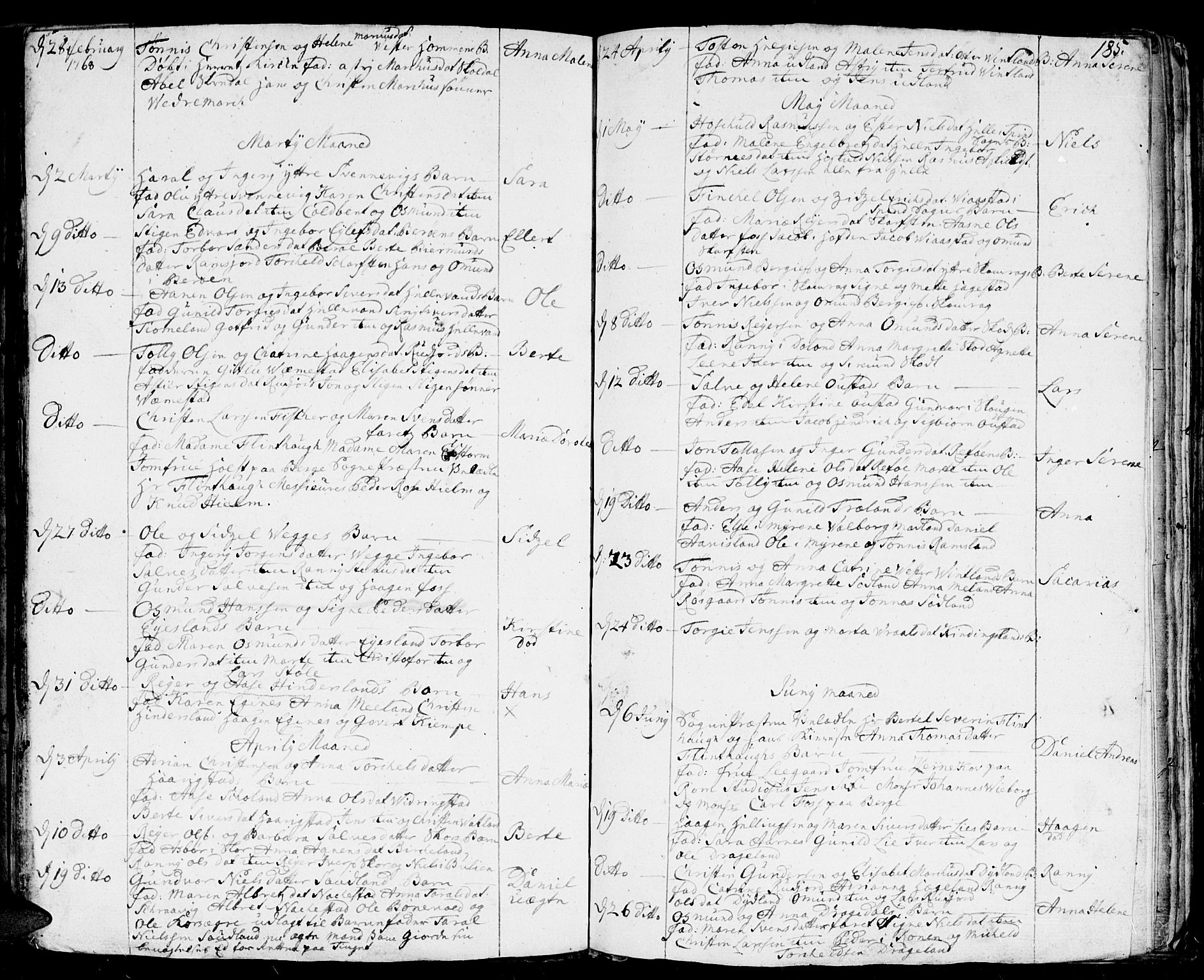 Lyngdal sokneprestkontor, AV/SAK-1111-0029/F/Fa/Fac/L0001: Parish register (official) no. A 1, 1727-1779, p. 185