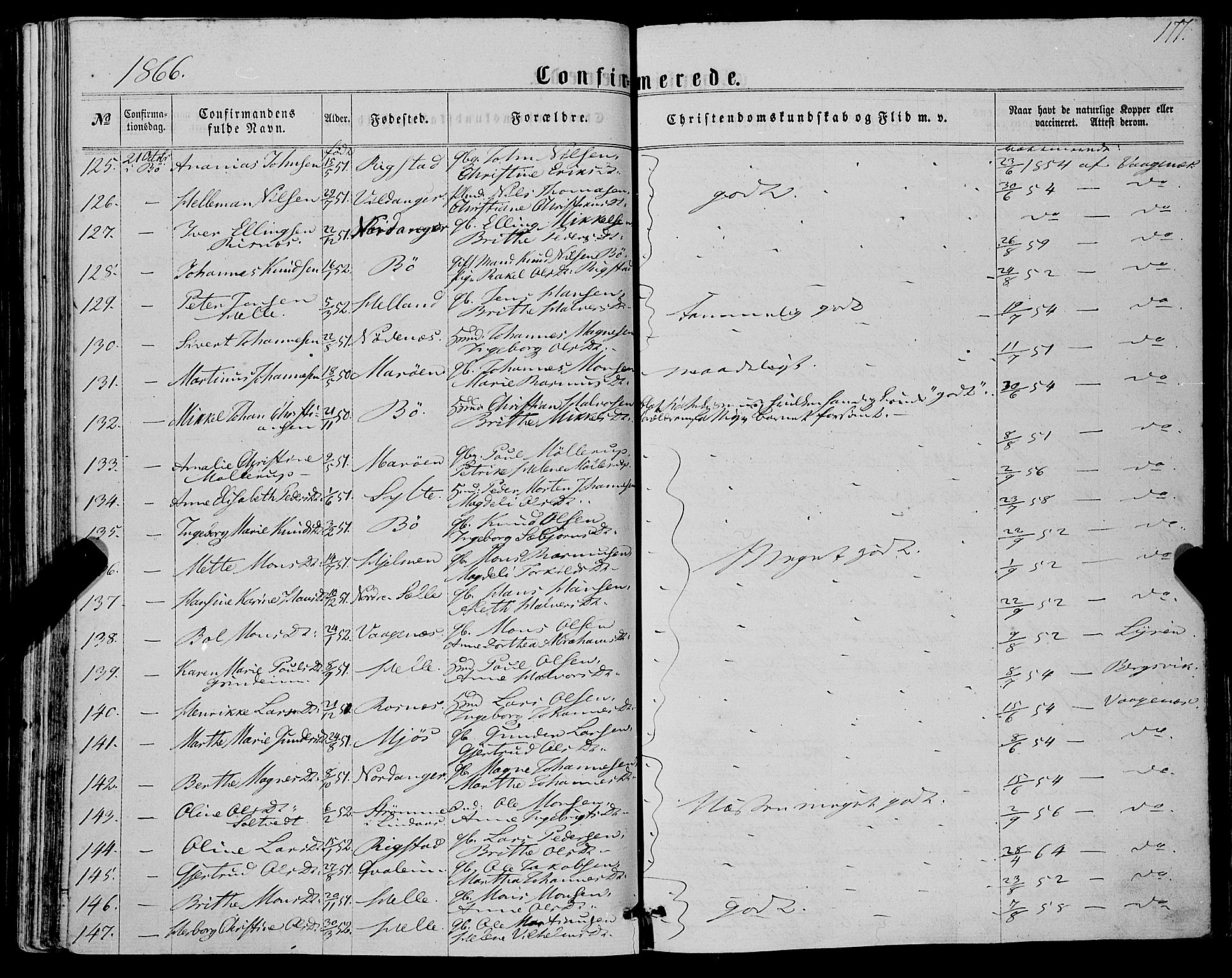 Manger sokneprestembete, AV/SAB-A-76801/H/Haa: Parish register (official) no. A 7, 1860-1870, p. 177