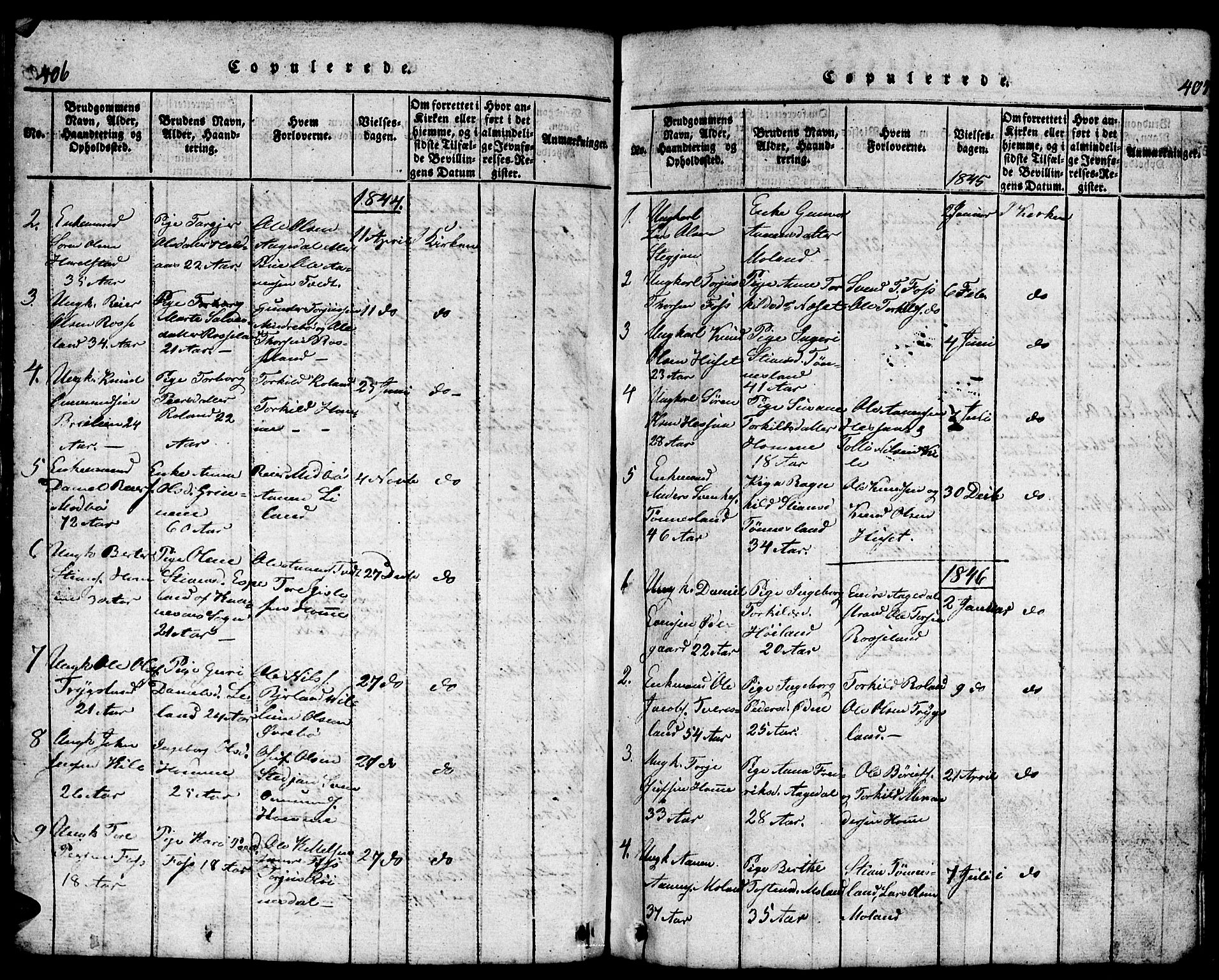 Bjelland sokneprestkontor, SAK/1111-0005/F/Fb/Fba/L0003: Parish register (copy) no. B 3, 1816-1870, p. 406-407