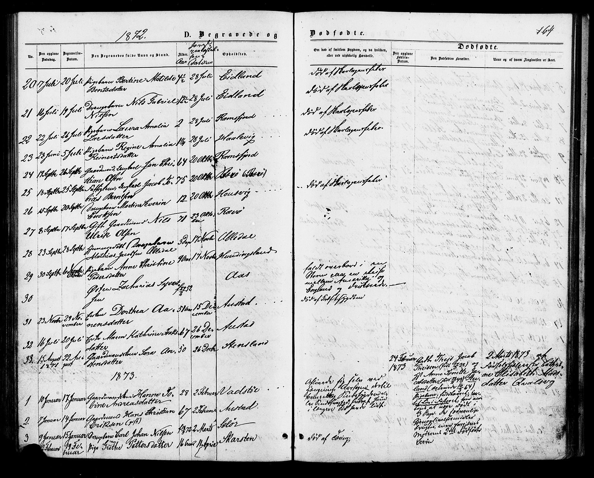 Lyngdal sokneprestkontor, SAK/1111-0029/F/Fa/Faa/L0003: Parish register (official) no. A 3, 1871-1882, p. 164