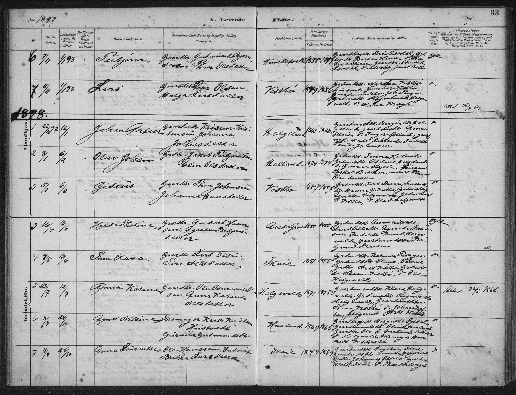 Vikedal sokneprestkontor, AV/SAST-A-101840/01/IV: Parish register (official) no. A 11, 1884-1933, p. 33