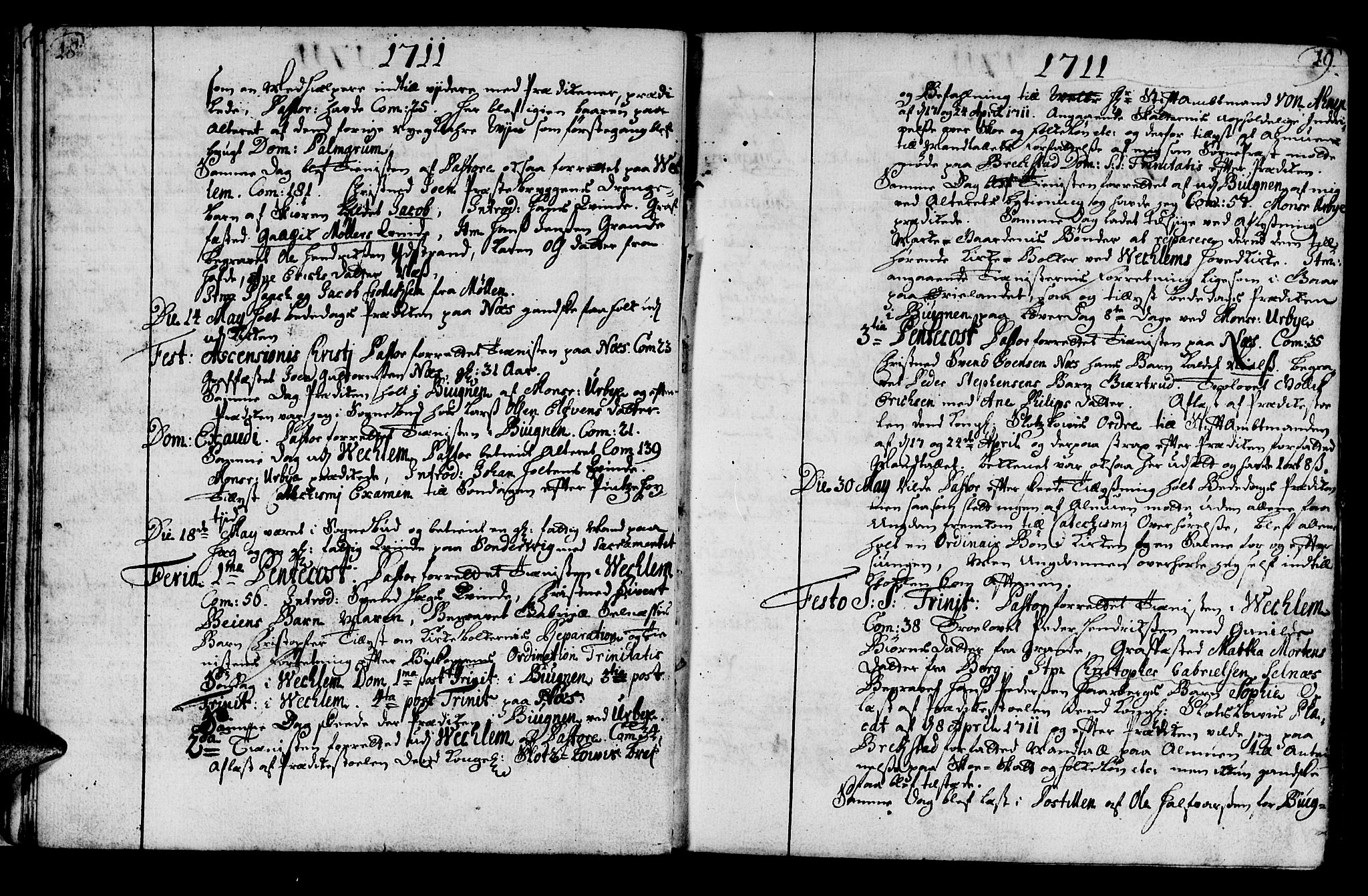 Ministerialprotokoller, klokkerbøker og fødselsregistre - Sør-Trøndelag, AV/SAT-A-1456/659/L0731: Parish register (official) no. 659A01, 1709-1731, p. 18-19