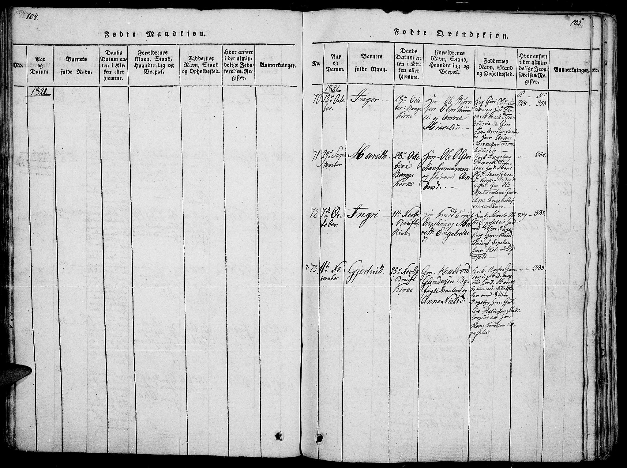 Sør-Aurdal prestekontor, SAH/PREST-128/H/Ha/Haa/L0002: Parish register (official) no. 2, 1815-1840, p. 104-105