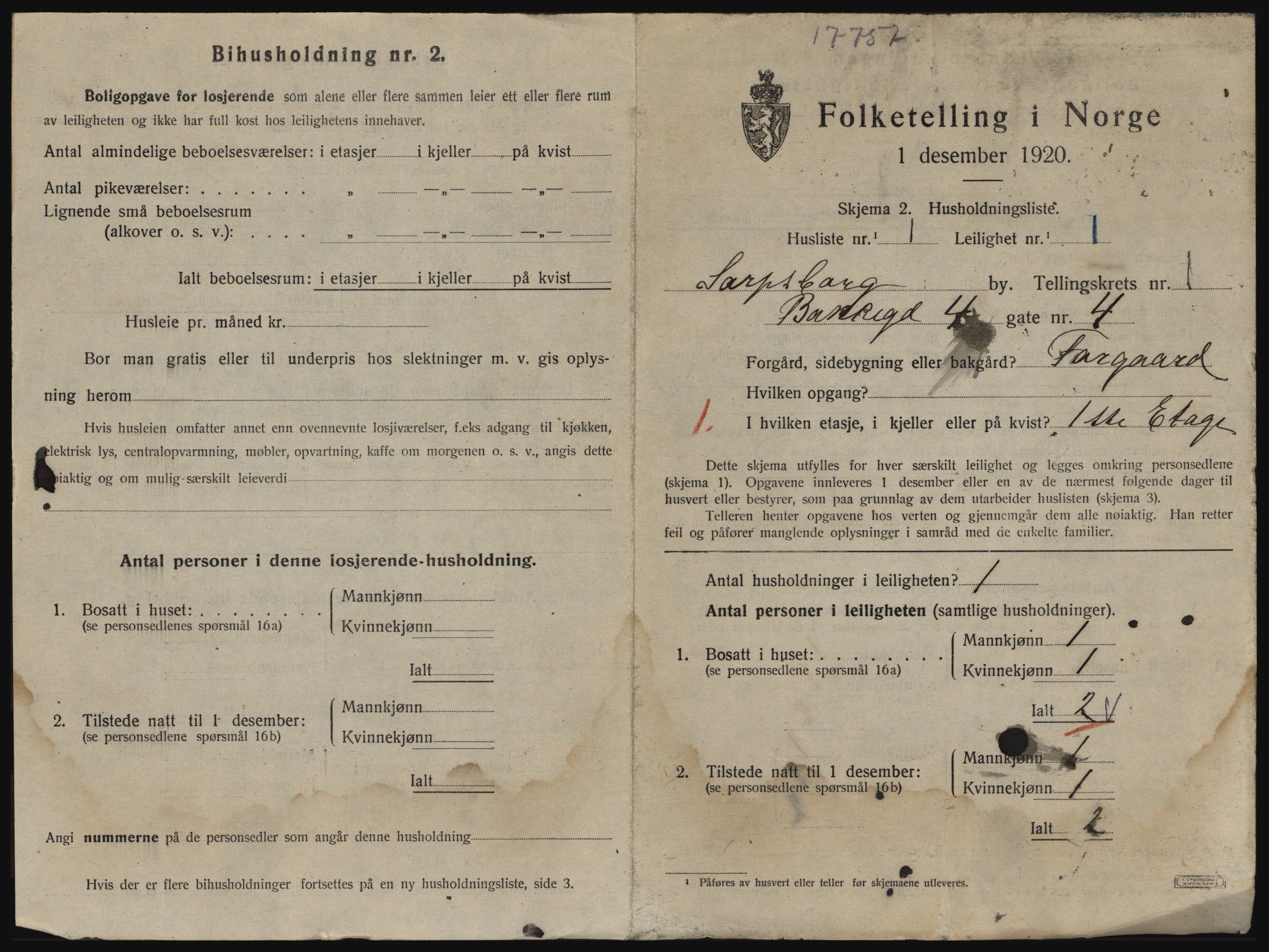 SAO, 1920 census for Sarpsborg, 1920, p. 2476