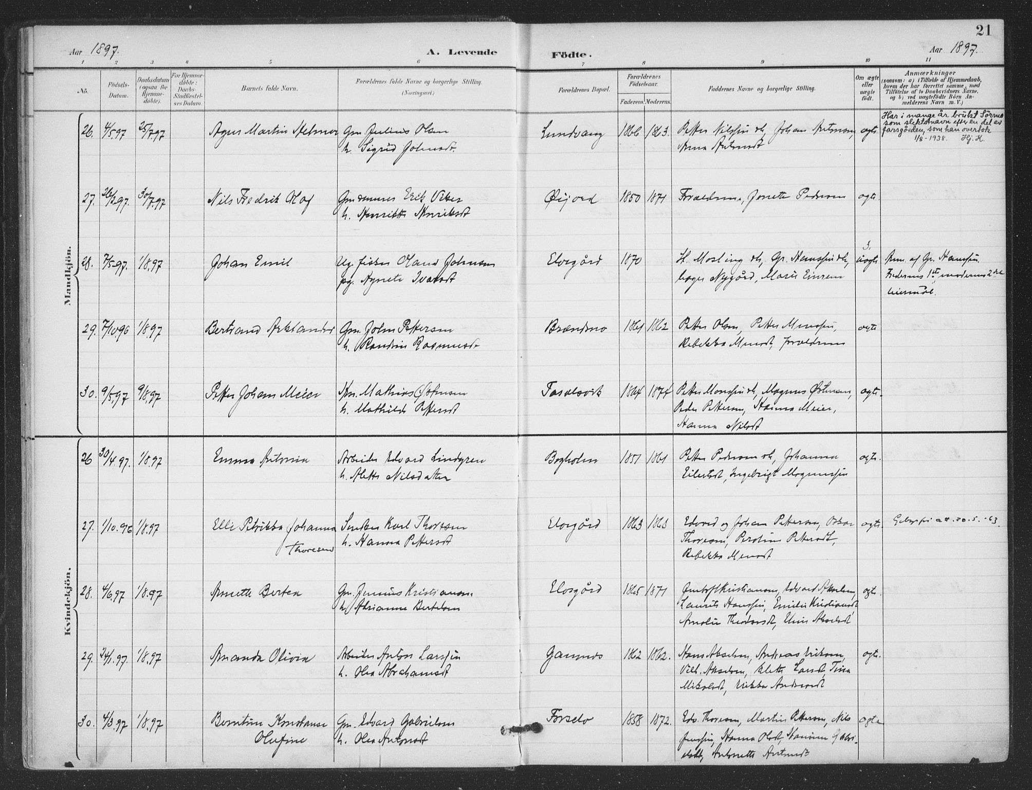 Ministerialprotokoller, klokkerbøker og fødselsregistre - Nordland, AV/SAT-A-1459/866/L0939: Parish register (official) no. 866A02, 1894-1906, p. 21