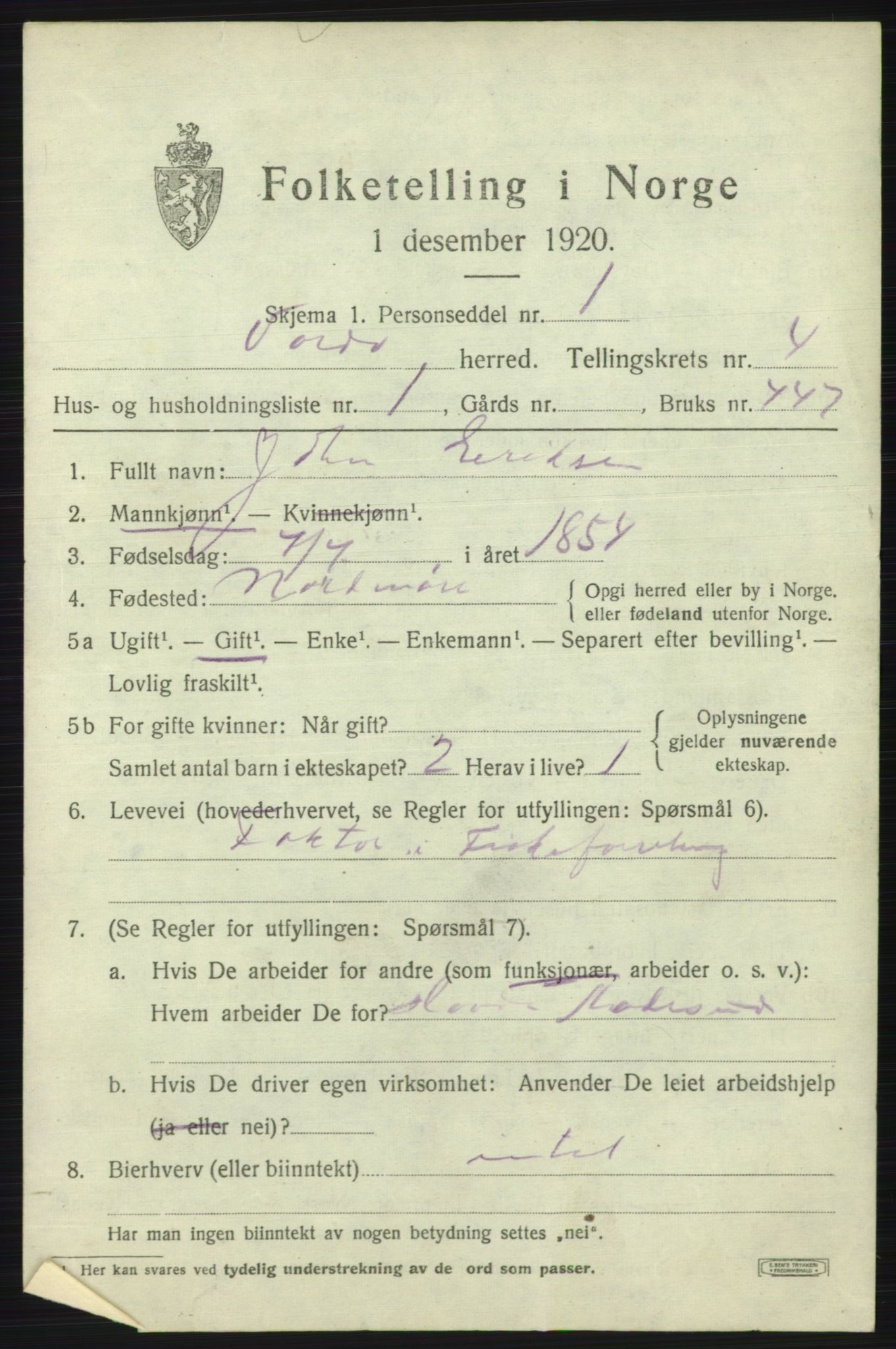 SATØ, 1920 census for Vardø rural district, 1920, p. 2032