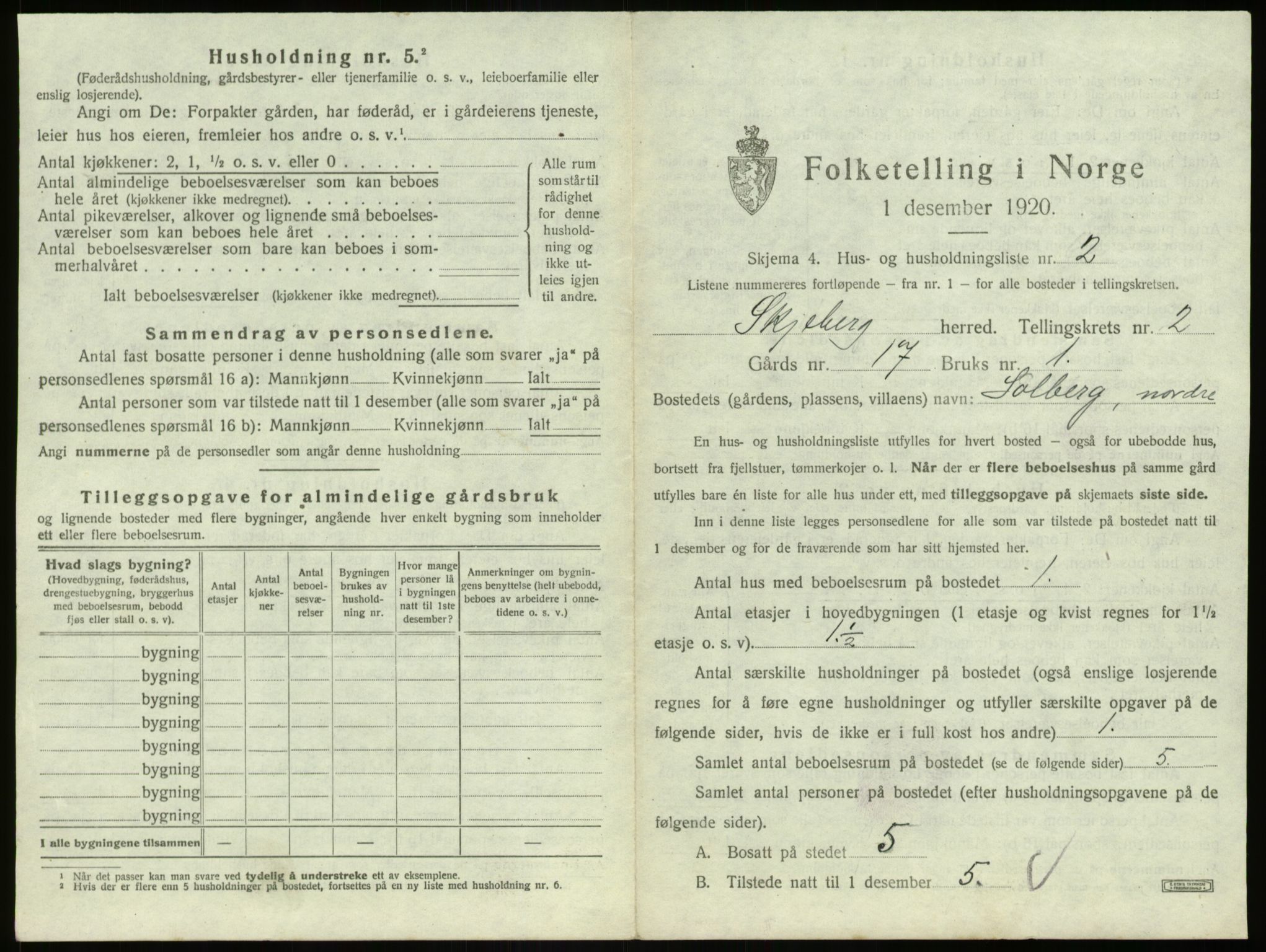 SAO, 1920 census for Skjeberg, 1920, p. 294